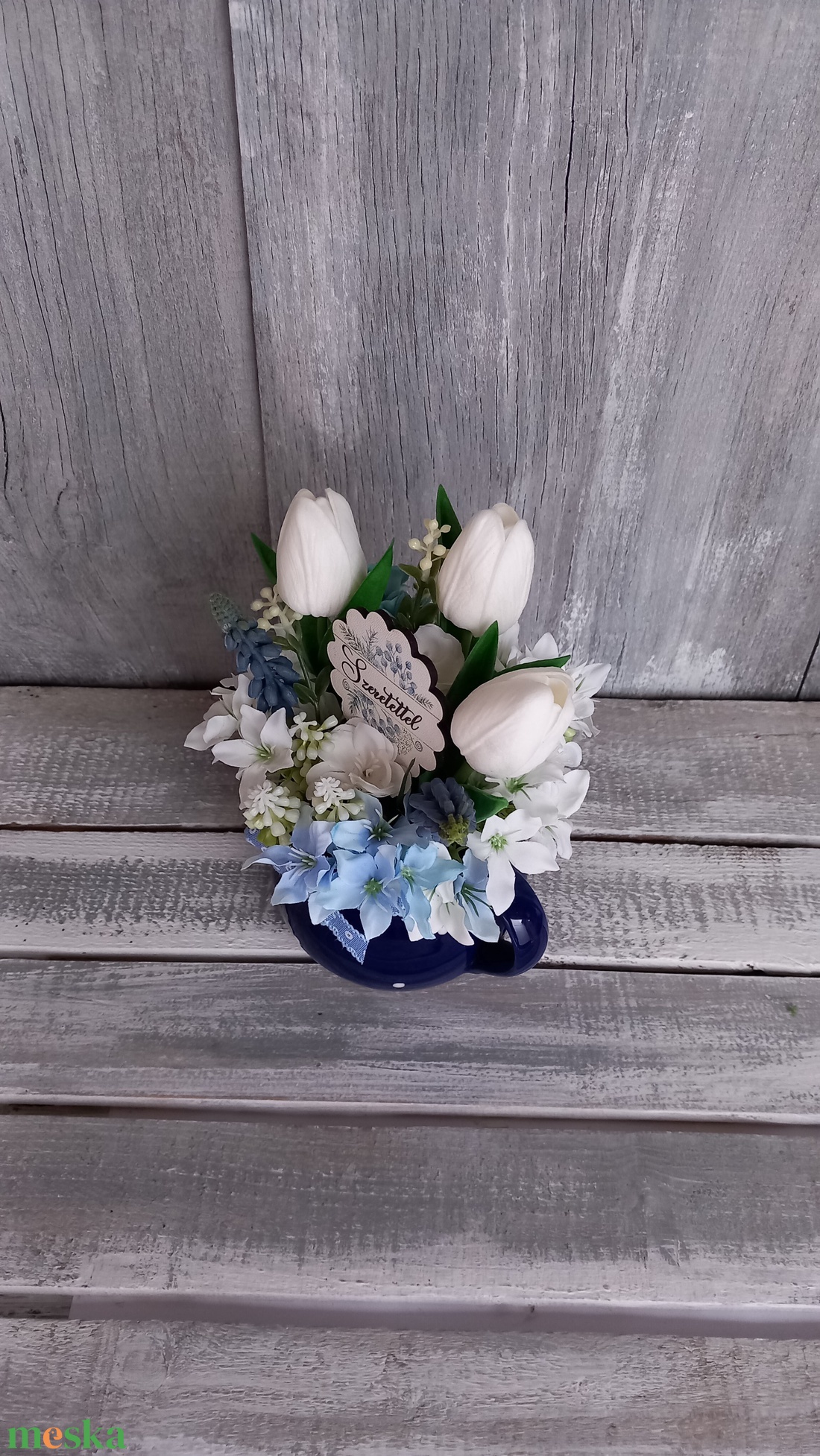  Tulipánok Pöttyös Ruhában  - Tavaszi Asztaldísz/Virágos Asztaldísz/Bögrés Asztaldísz/Tulipános Asztaldísz - otthon & életmód - dekoráció - asztal és polc dekoráció - asztaldísz - Meska.hu