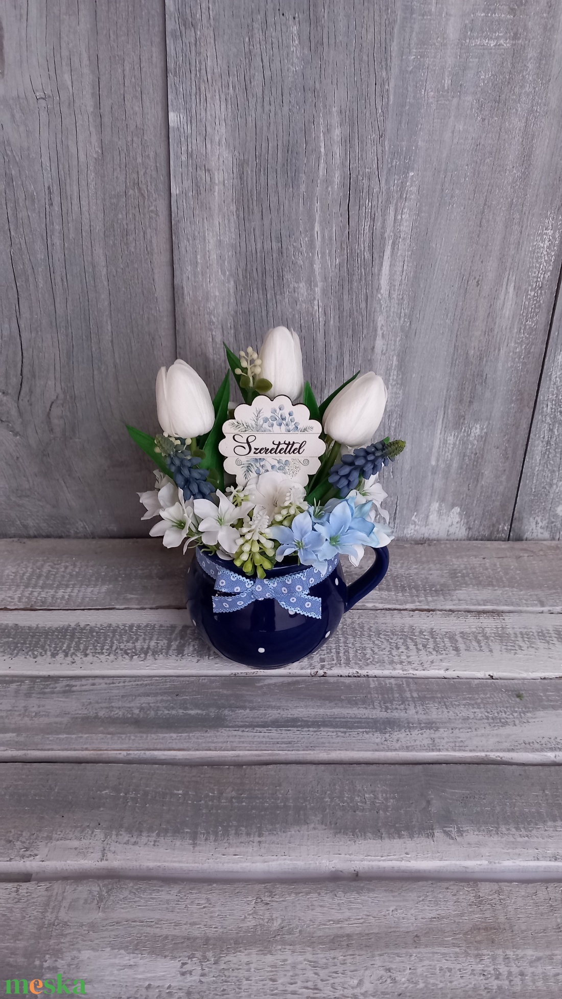  Tulipánok Pöttyös Ruhában  - Tavaszi Asztaldísz/Virágos Asztaldísz/Bögrés Asztaldísz/Tulipános Asztaldísz - otthon & életmód - dekoráció - asztal és polc dekoráció - asztaldísz - Meska.hu