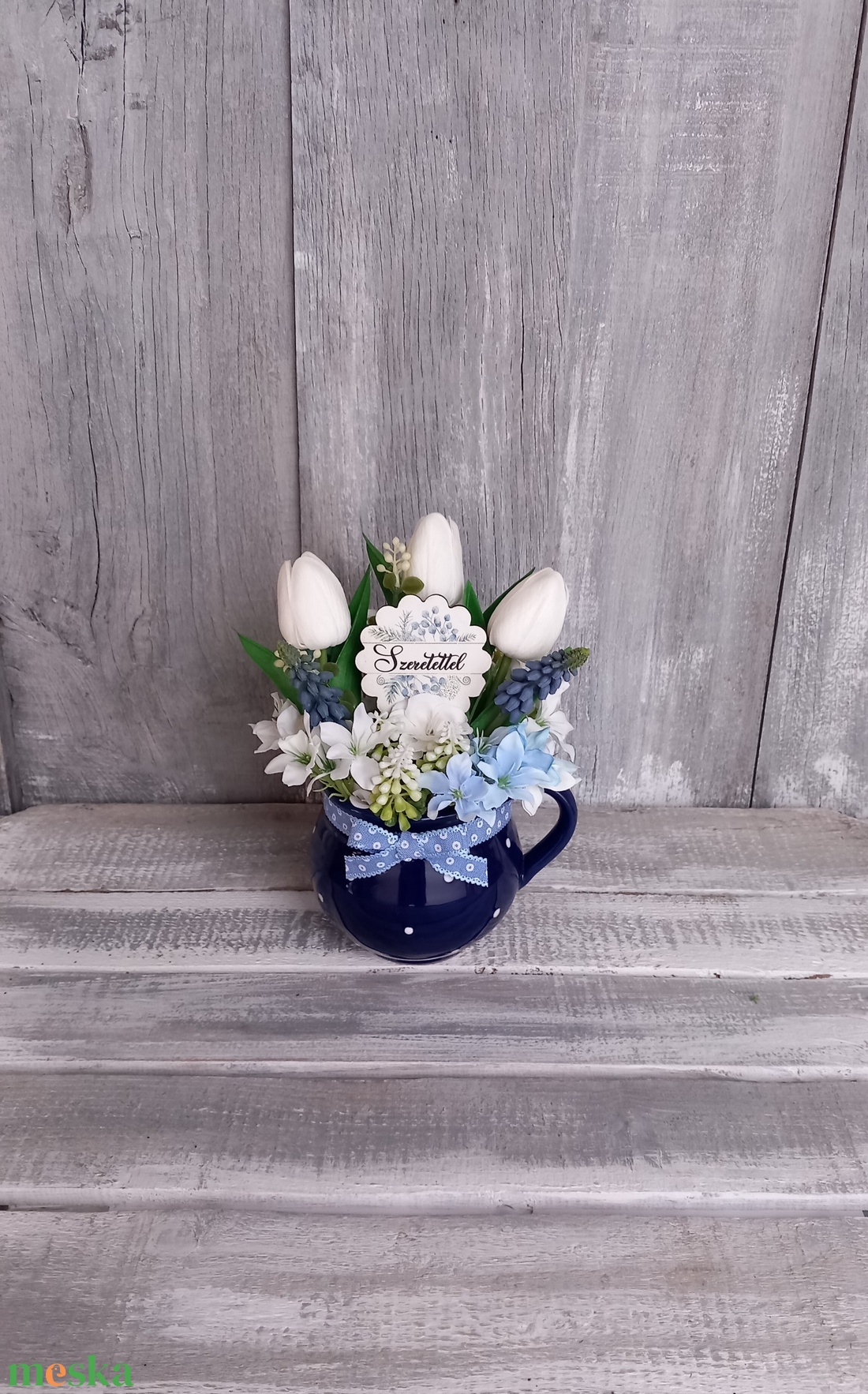  Tulipánok Pöttyös Ruhában  - Tavaszi Asztaldísz/Virágos Asztaldísz/Bögrés Asztaldísz/Tulipános Asztaldísz - otthon & életmód - dekoráció - asztal és polc dekoráció - asztaldísz - Meska.hu