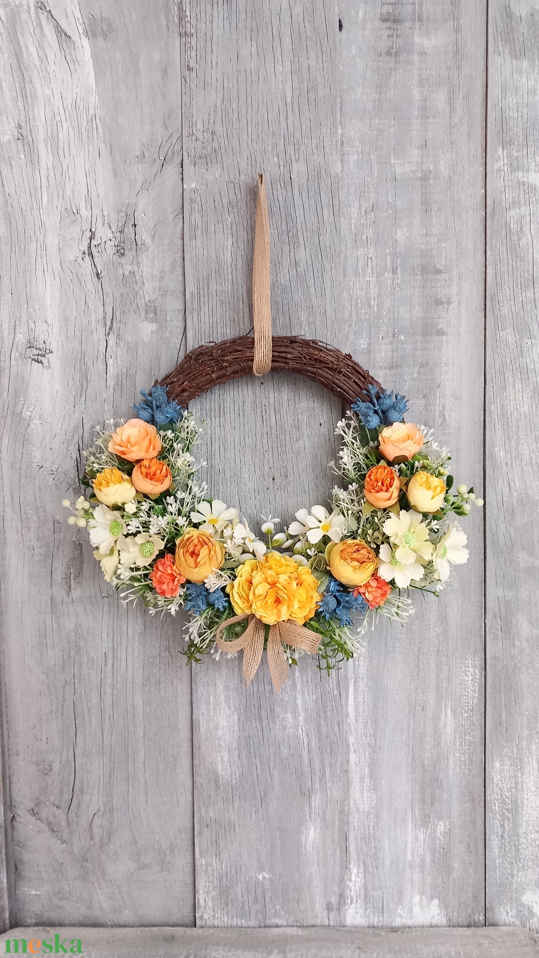 KékSárga Színekben Kopogtatnak Hozzád- Virágos Kopogtató/Ajtódísz /Falidísz/ - otthon & életmód - dekoráció - ajtó- és ablak dekoráció - ajtódísz & kopogtató - Meska.hu