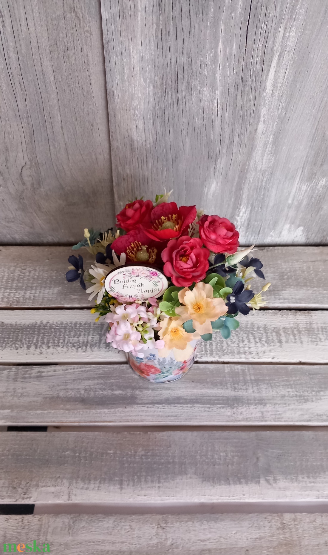 SzínesVirágok  - Anyák-napi Asztaldísz/Tavaszi Asztaldísz/Virágos Asztaldísz/Köszöntő Asztaldísz - otthon & életmód - virágdekoráció - virágdíszek - virágdísz kaspóban - Meska.hu