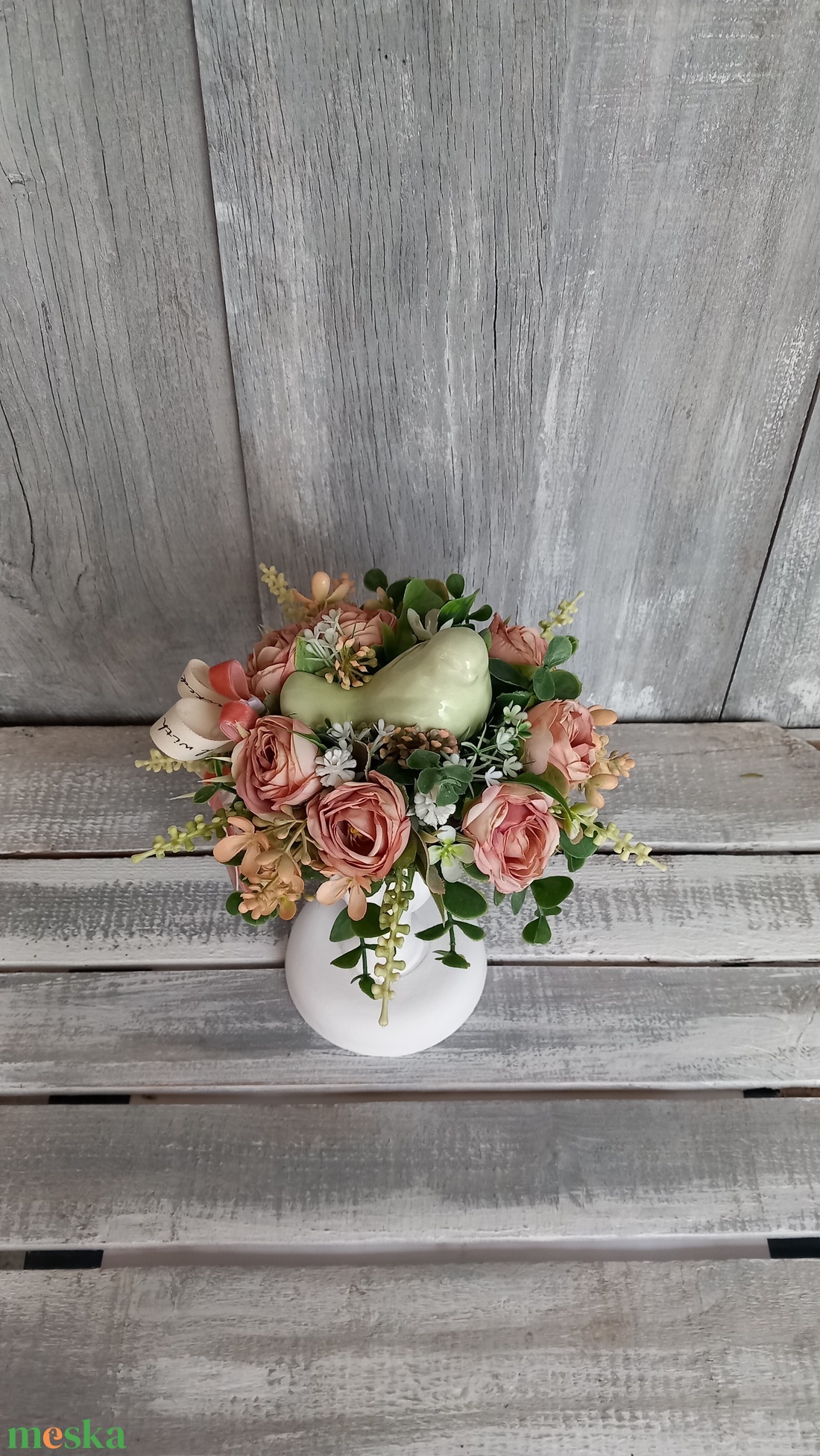 Vintage Kismadár  - Asztaldísz/Gyertyatartó/Tavaszi Asztaldísz/Virágos Asztaldísz - otthon & életmód - virágdekoráció - virágdíszek - asztali virágdísz - Meska.hu