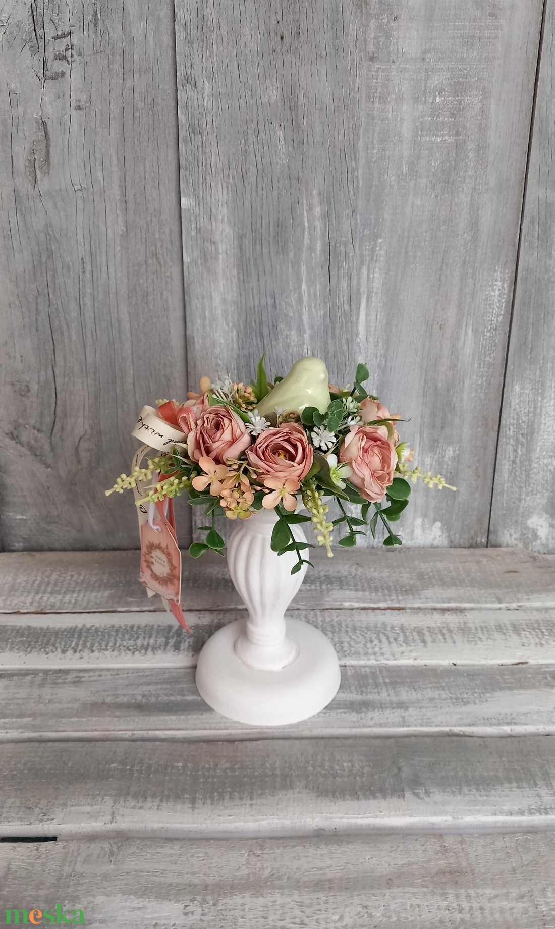 Vintage Kismadár  - Asztaldísz/Gyertyatartó/Tavaszi Asztaldísz/Virágos Asztaldísz - otthon & életmód - virágdekoráció - virágdíszek - asztali virágdísz - Meska.hu