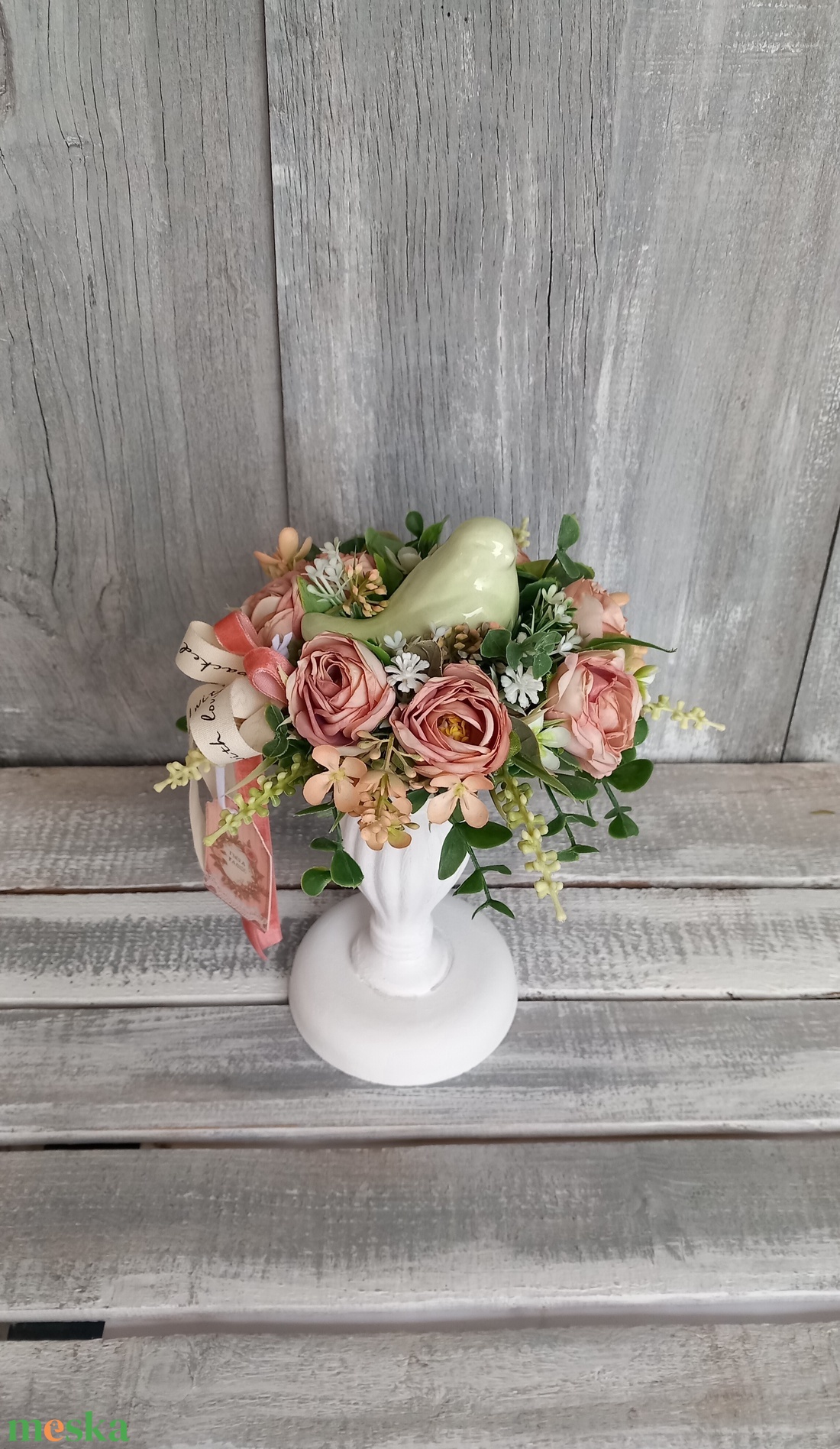 Vintage Kismadár  - Asztaldísz/Gyertyatartó/Tavaszi Asztaldísz/Virágos Asztaldísz - otthon & életmód - virágdekoráció - virágdíszek - asztali virágdísz - Meska.hu