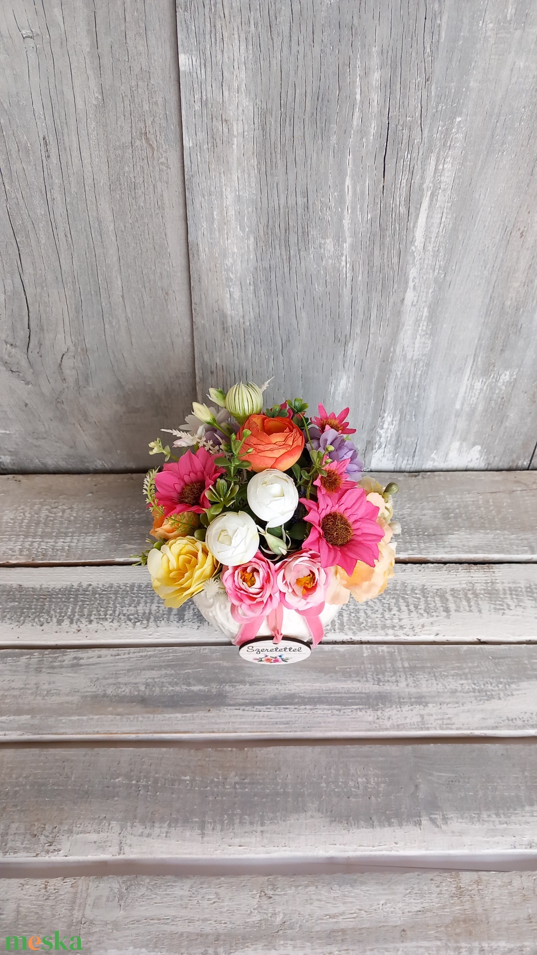  Szeretettel Neked  - Tavaszi Asztaldísz/Virágos Asztaldísz/Köszöntő Virágdísz - otthon & életmód - virágdekoráció - virágdíszek - asztali virágdísz - Meska.hu