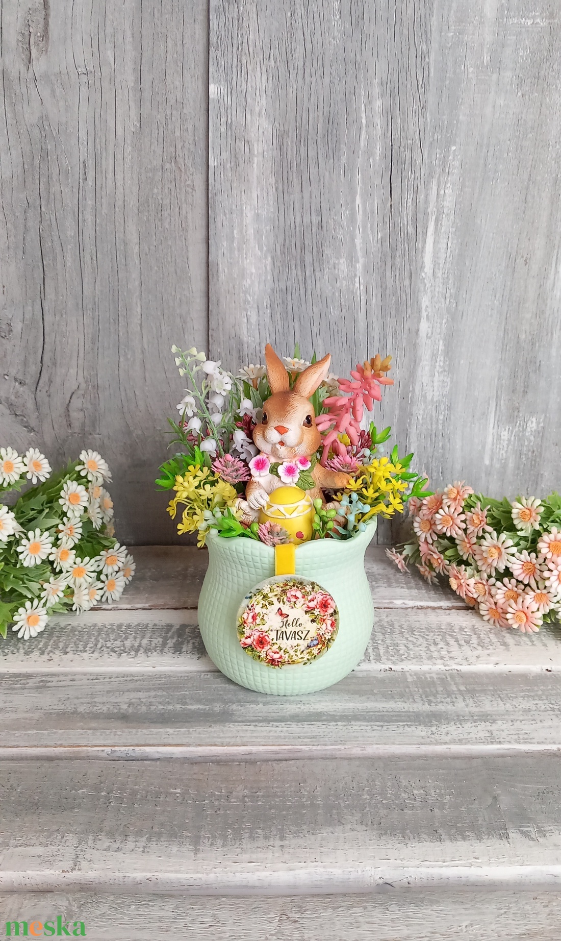  Tavaszi Nyuszika  - Tavaszi Asztaldísz/Virágos Asztaldísz/Húsvéti Asztaldísz - otthon & életmód - virágdekoráció - virágdíszek - asztali virágdísz - Meska.hu