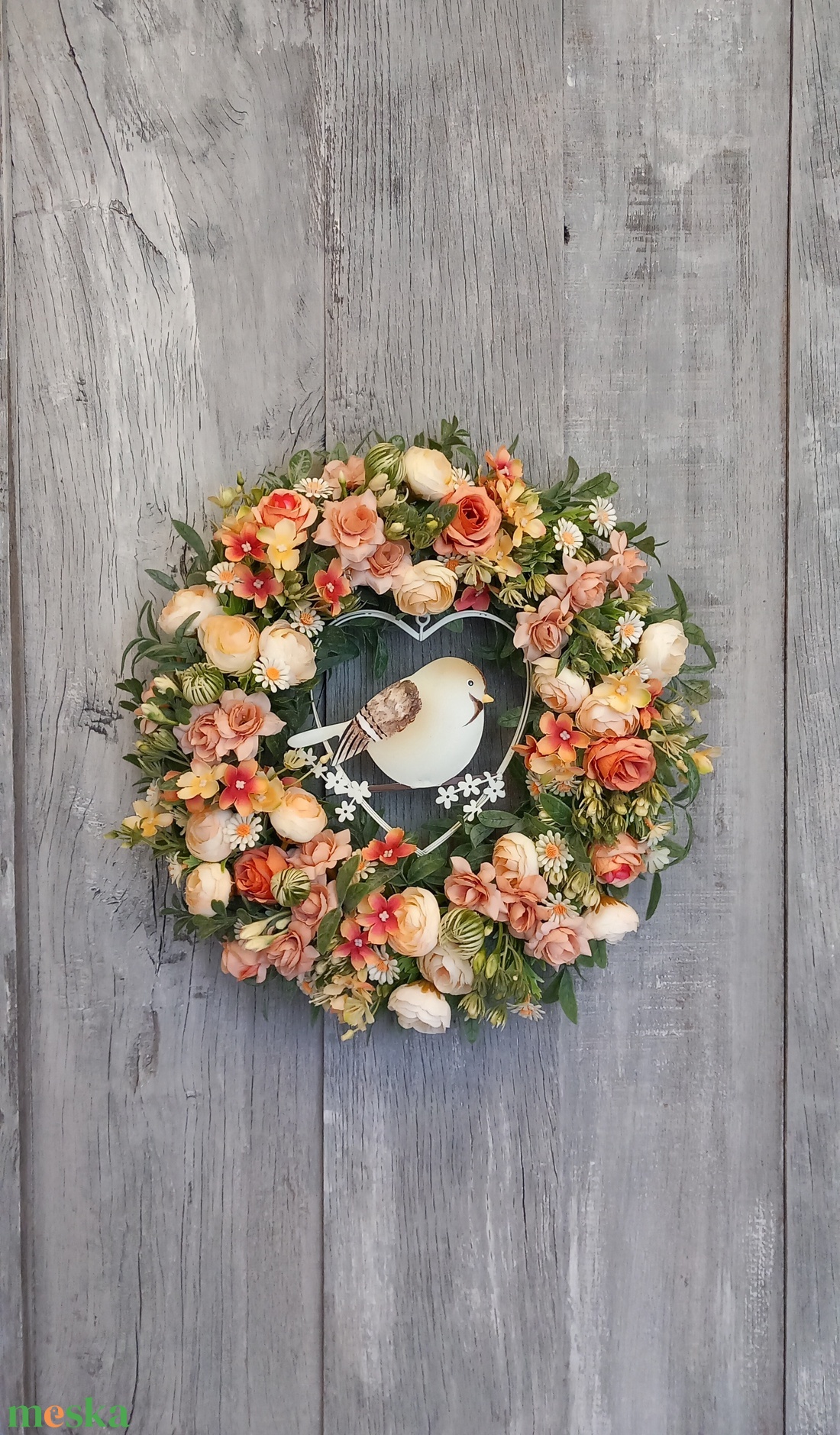 Kismadár Kopogtat- Virágos Kopogtató/Tavaszi Kopogtató/Tavaszi Ajtódísz/Nyári Ajtódísz/Ajtódísz /Falidísz/Koszorú - otthon & életmód - dekoráció - ajtó- és ablak dekoráció - ajtódísz & kopogtató - Meska.hu