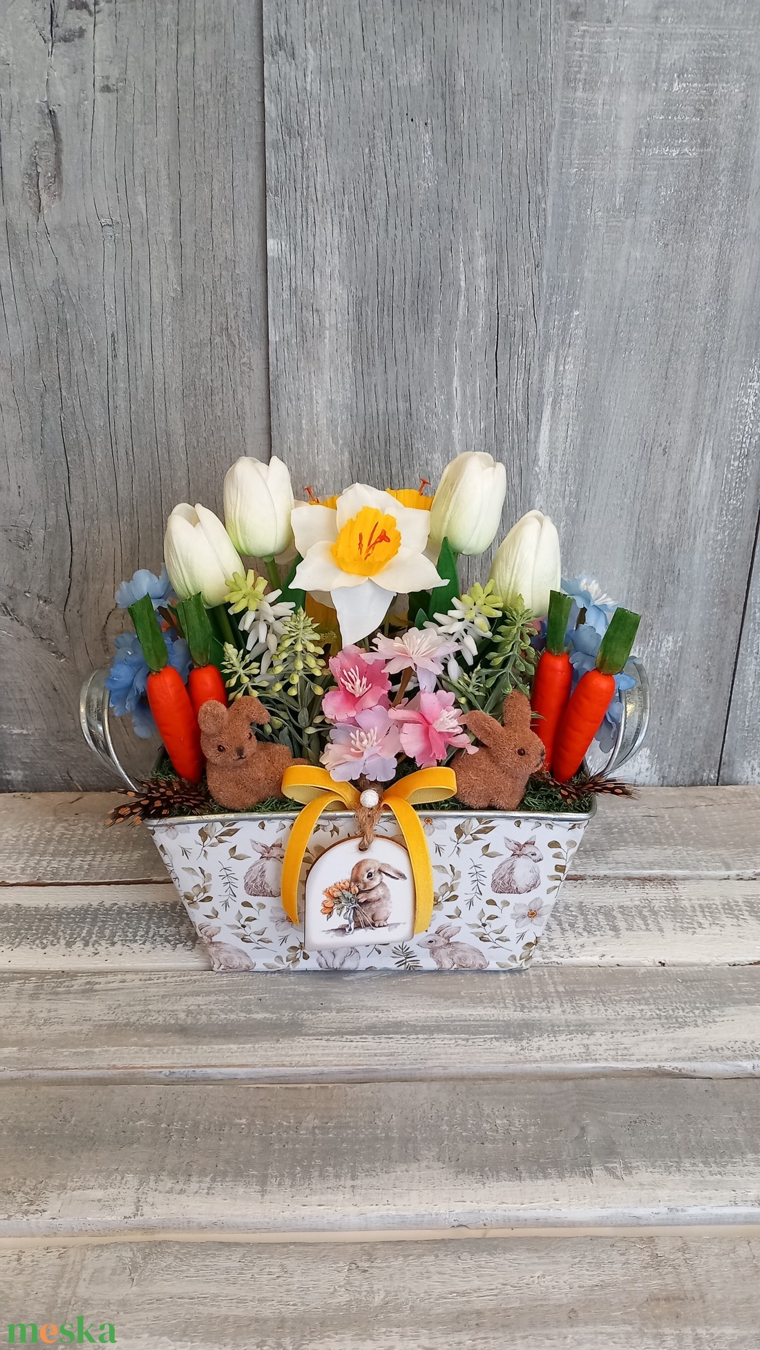 Nyuszikák Virágoskertje  - Húsvéti Asztaldísz/Tavaszi Asztaldísz/Asztaldísz/Virágos Asztaldísz - otthon & életmód - virágdekoráció - virágdíszek - virágdísz kaspóban - Meska.hu