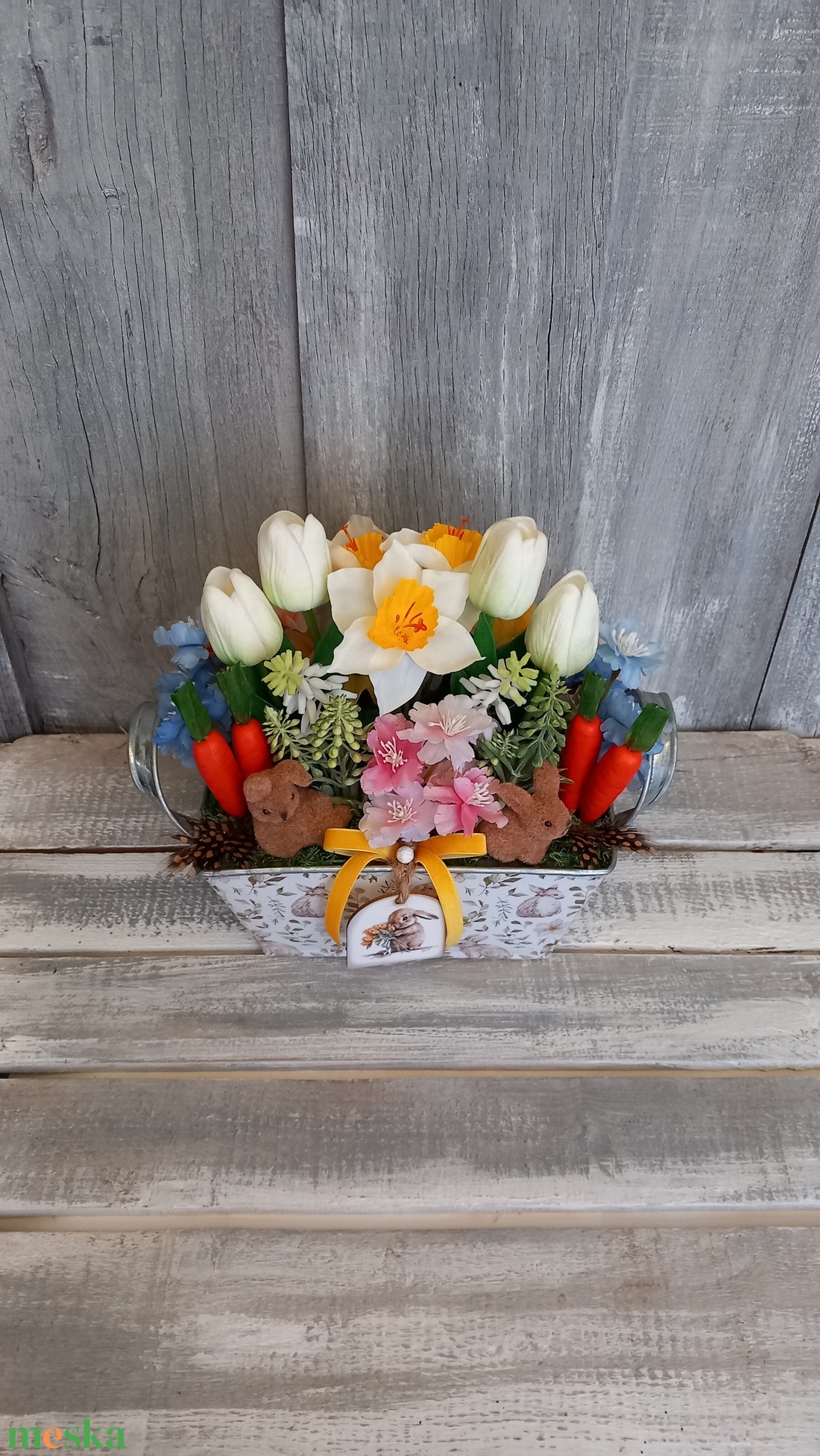 Nyuszikák Virágoskertje  - Húsvéti Asztaldísz/Tavaszi Asztaldísz/Asztaldísz/Virágos Asztaldísz - otthon & életmód - virágdekoráció - virágdíszek - virágdísz kaspóban - Meska.hu