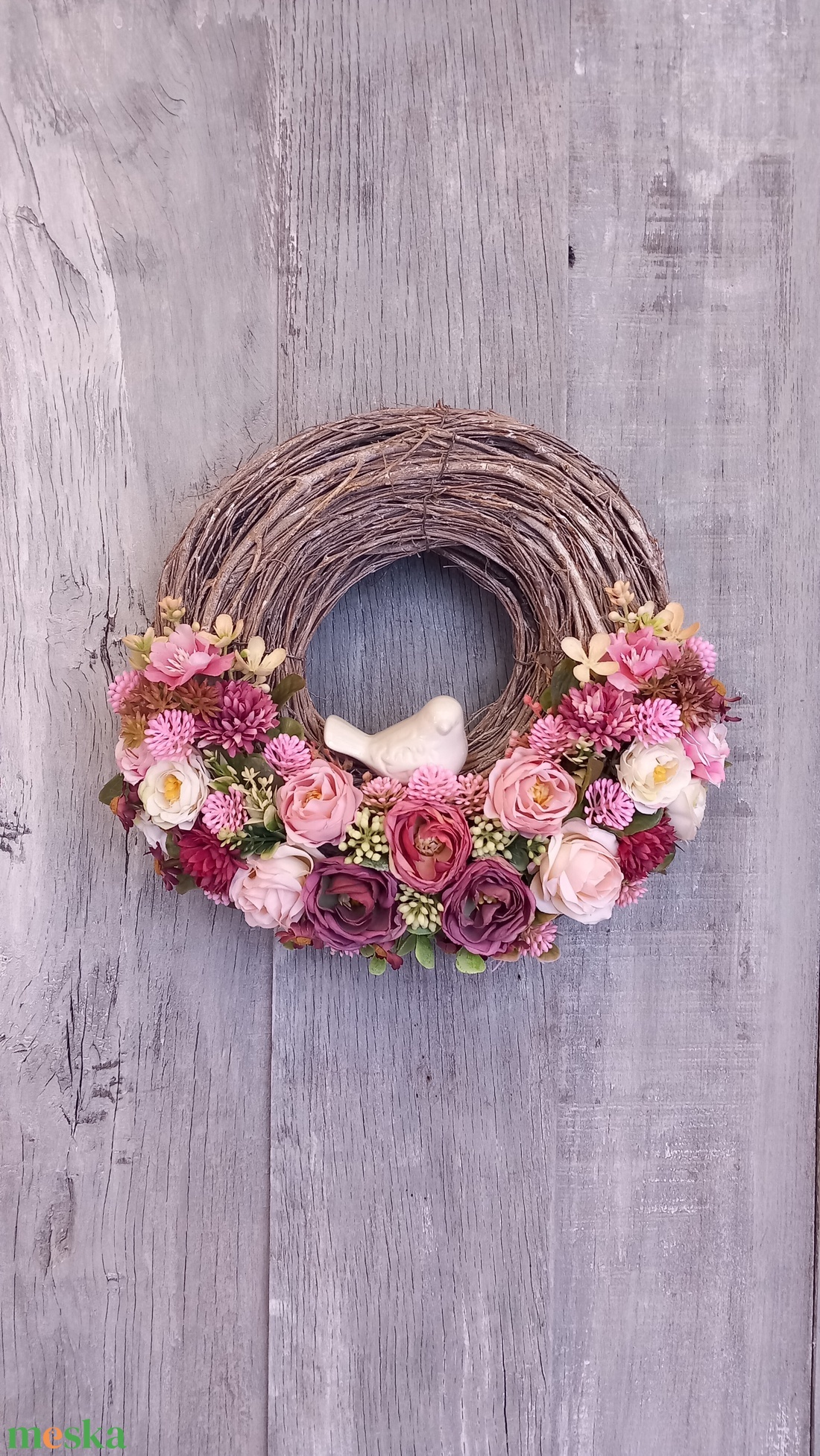 VintageRózsa Kismadara Kopogtat- Virágos Kopogtató/Tavaszi Ajtódísz/Tavaszi Kopogtató/Ajtódísz /Falidísz/Koszorú - otthon & életmód - dekoráció - ajtó- és ablak dekoráció - ajtódísz & kopogtató - Meska.hu