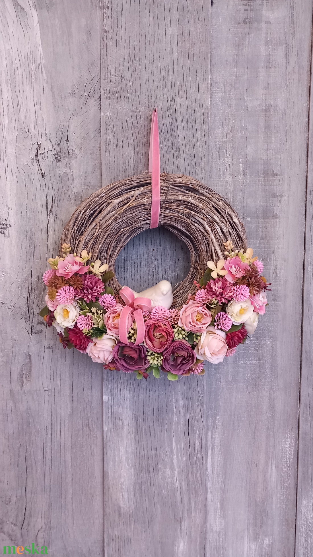 VintageRózsa Kismadara Kopogtat- Virágos Kopogtató/Tavaszi Ajtódísz/Tavaszi Kopogtató/Ajtódísz /Falidísz/Koszorú - otthon & életmód - dekoráció - ajtó- és ablak dekoráció - ajtódísz & kopogtató - Meska.hu