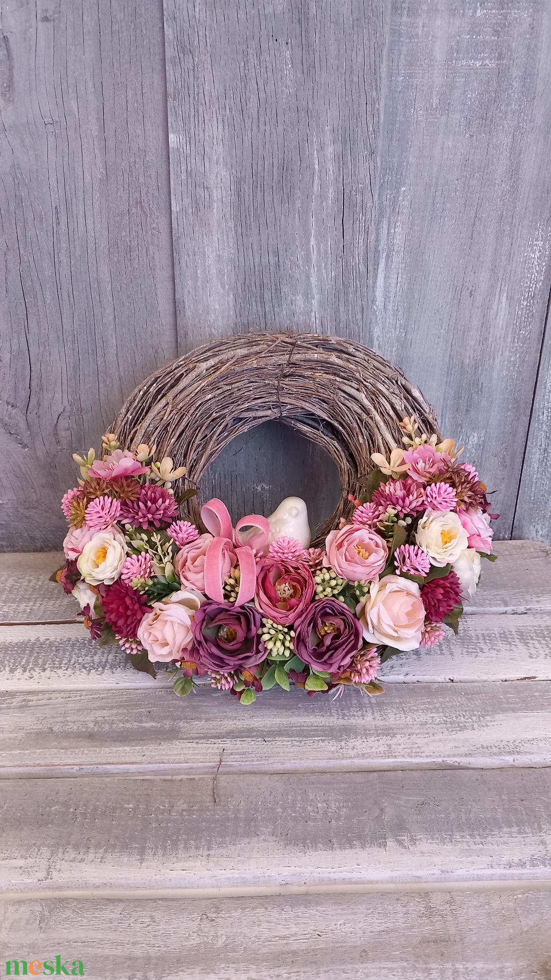 VintageRózsa Kismadara Kopogtat- Virágos Kopogtató/Tavaszi Ajtódísz/Tavaszi Kopogtató/Ajtódísz /Falidísz/Koszorú - otthon & életmód - dekoráció - ajtó- és ablak dekoráció - ajtódísz & kopogtató - Meska.hu