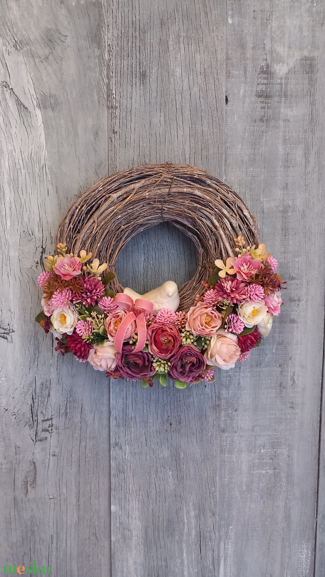 VintageRózsa Kismadara Kopogtat- Virágos Kopogtató/Tavaszi Ajtódísz/Tavaszi Kopogtató/Ajtódísz /Falidísz/Koszorú - otthon & életmód - dekoráció - ajtó- és ablak dekoráció - ajtódísz & kopogtató - Meska.hu