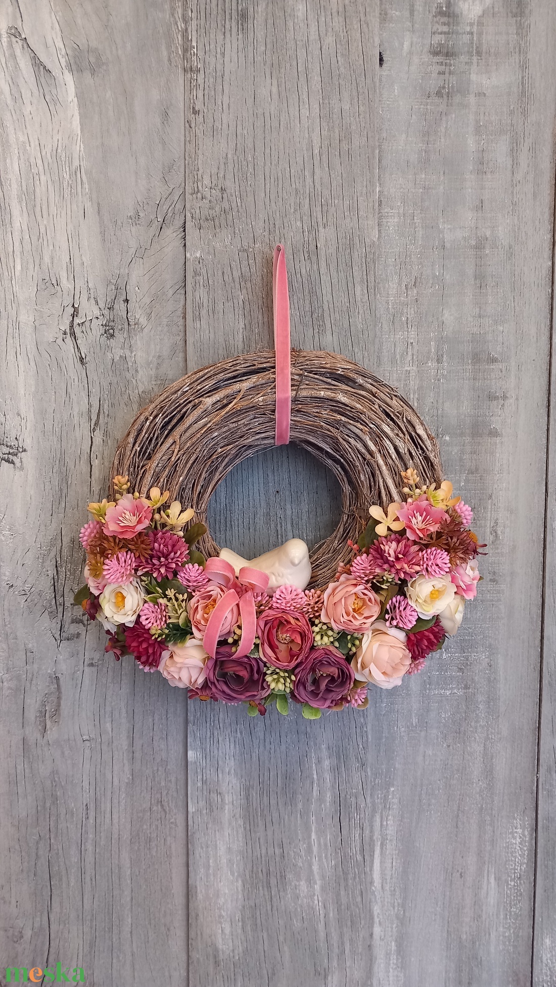 VintageRózsa Kismadara Kopogtat- Virágos Kopogtató/Tavaszi Ajtódísz/Tavaszi Kopogtató/Ajtódísz /Falidísz/Koszorú - otthon & életmód - dekoráció - ajtó- és ablak dekoráció - ajtódísz & kopogtató - Meska.hu