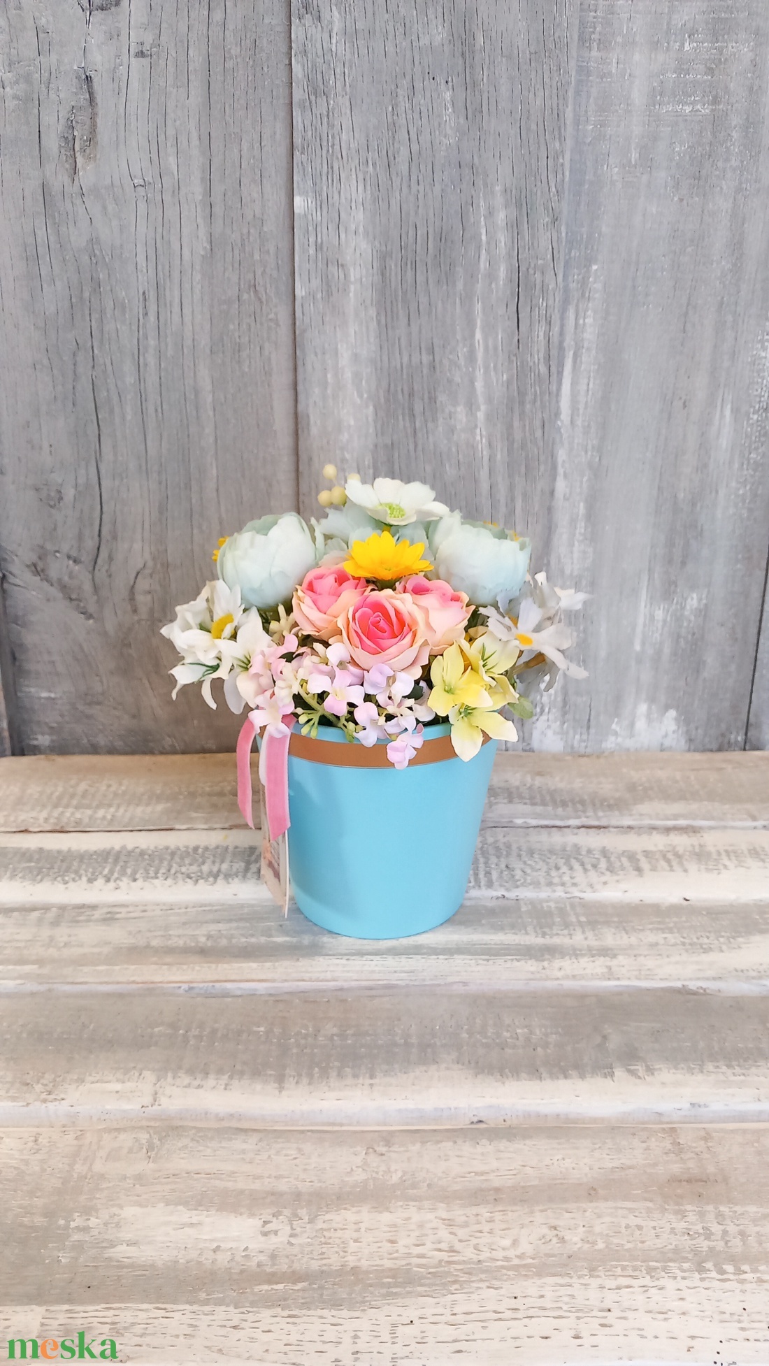  Kék Hangulat  - Tavaszi Asztaldísz/Virágos Asztaldísz/Köszöntő Virágdísz/Asztaldísz/Virágdísz - otthon & életmód - virágdekoráció - virágdíszek - virágdísz kaspóban - Meska.hu