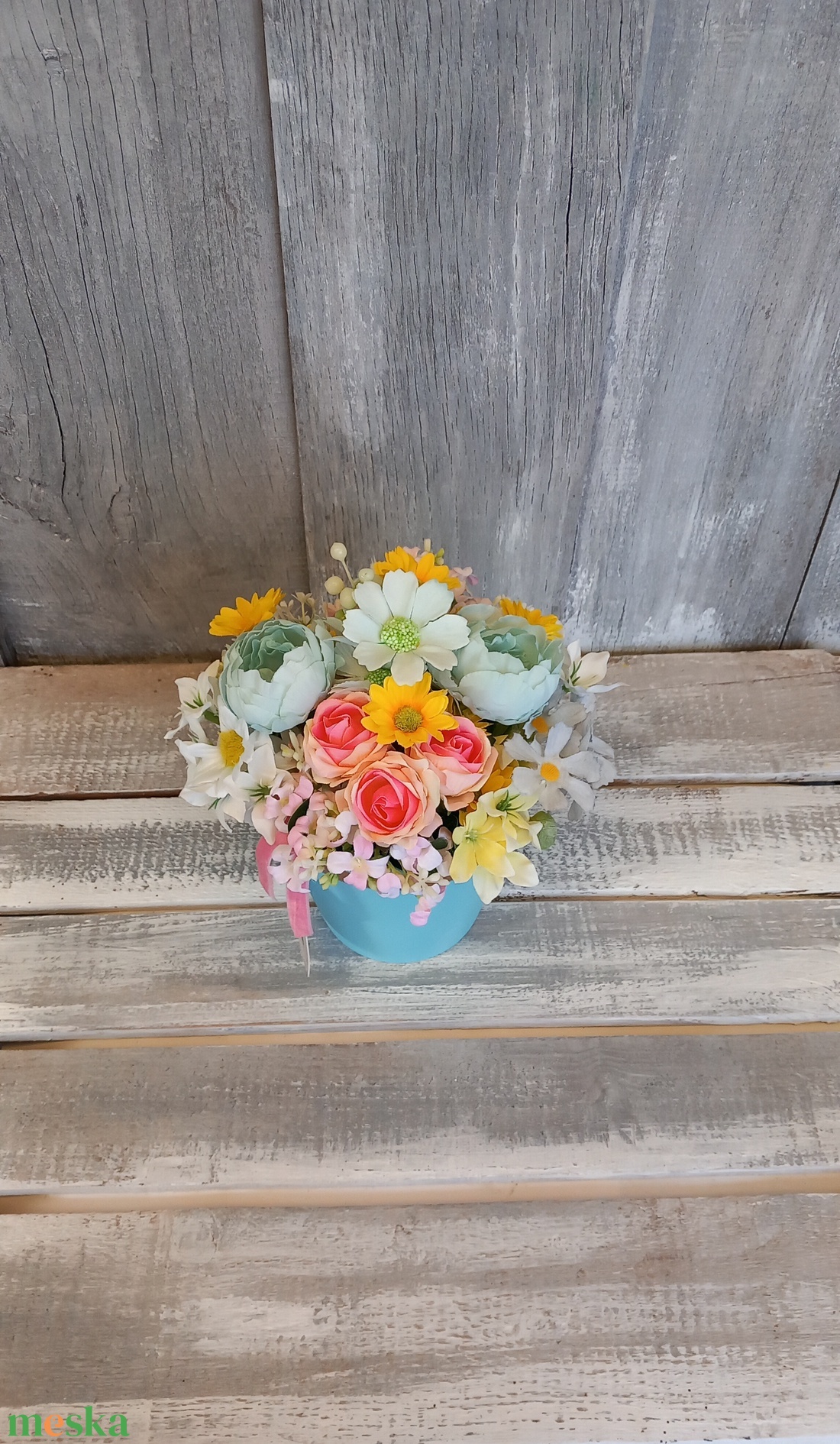  Kék Hangulat  - Tavaszi Asztaldísz/Virágos Asztaldísz/Köszöntő Virágdísz/Asztaldísz/Virágdísz - otthon & életmód - virágdekoráció - virágdíszek - virágdísz kaspóban - Meska.hu