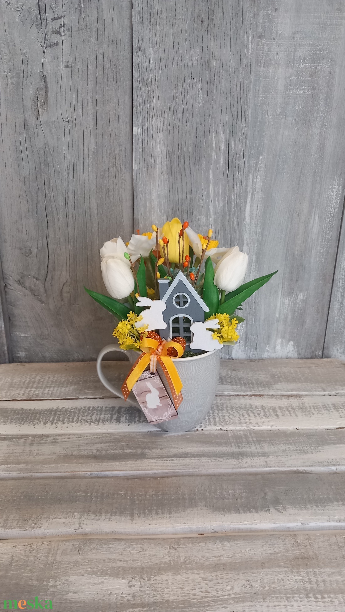  Tavasz Házikója  - Tavaszi Asztaldísz/Virágos Asztaldísz/Bögrés Asztaldísz - otthon & életmód - virágdekoráció - virágdíszek - asztali virágdísz - Meska.hu