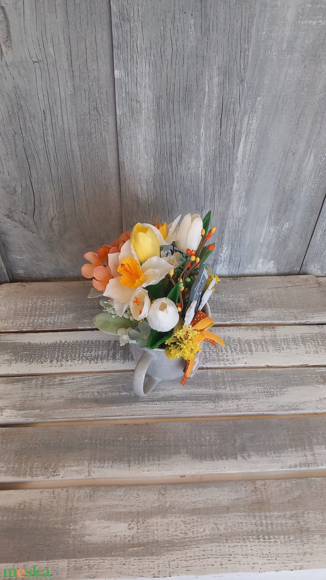  Tavasz Házikója  - Tavaszi Asztaldísz/Virágos Asztaldísz/Bögrés Asztaldísz - otthon & életmód - virágdekoráció - virágdíszek - asztali virágdísz - Meska.hu