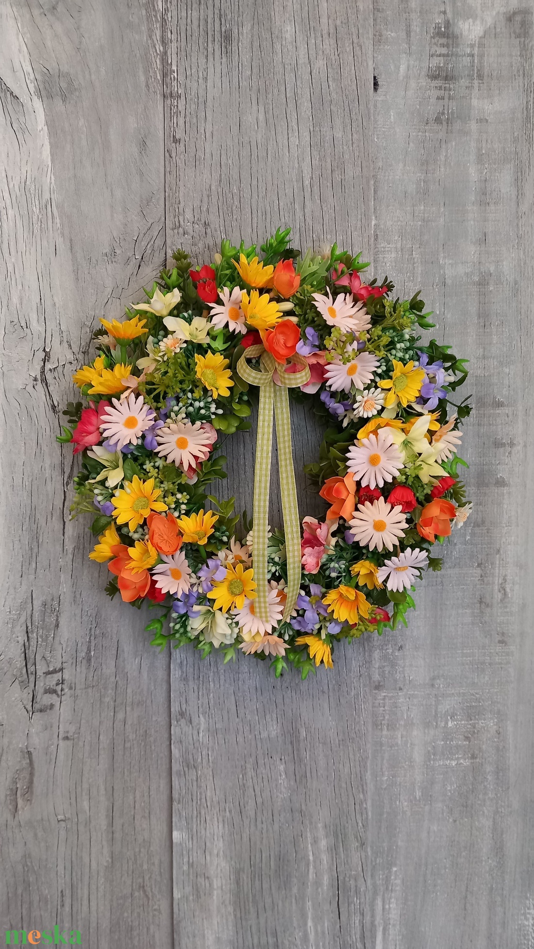 Virágmező - Virágos Kopogtató/Tavaszi Kopogtató/Tavaszi Ajtódísz/Nyári Ajtódísz/Ajtódísz /Falidísz/Koszorú - otthon & életmód - dekoráció - ajtó- és ablak dekoráció - ajtódísz & kopogtató - Meska.hu