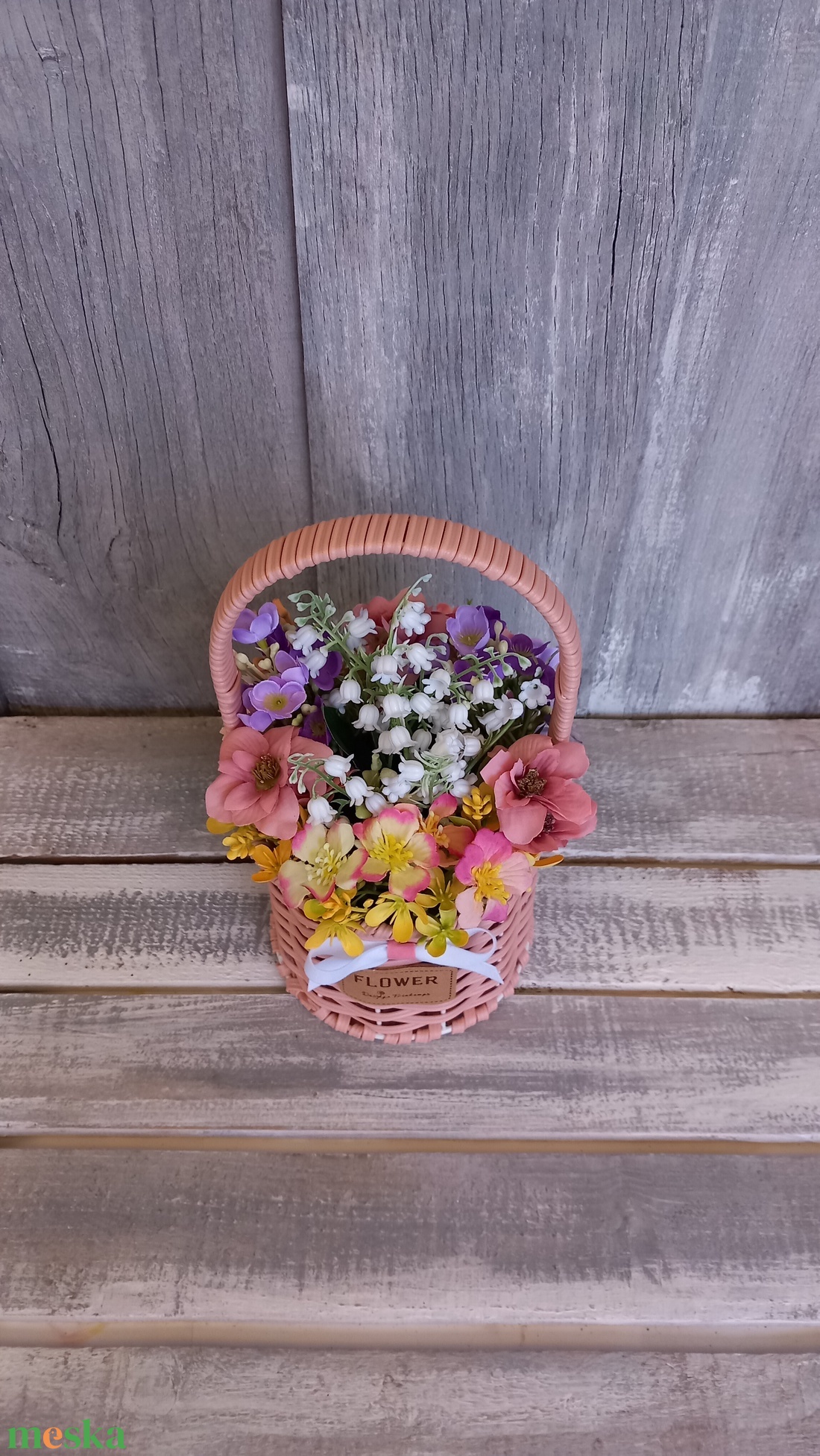 Virágmix Rózsaszín Kosárban  - Virágos Asztaldísz/Tavaszi Asztaldísz/Nőnapi Asztaldísz/Virágajándék/Virágkosár - otthon & életmód - virágdekoráció - virágdíszek - virágdísz kaspóban - Meska.hu