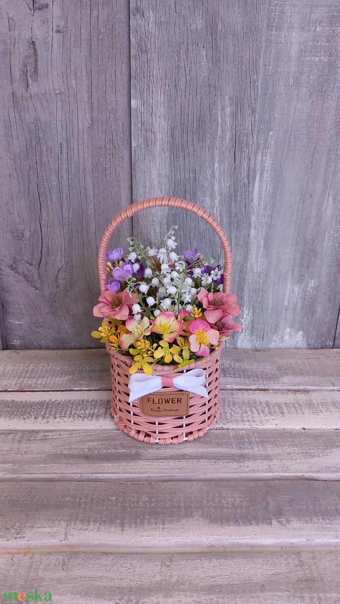 Virágmix Rózsaszín Kosárban  - Virágos Asztaldísz/Tavaszi Asztaldísz/Nőnapi Asztaldísz/Virágajándék/Virágkosár - otthon & életmód - virágdekoráció - virágdíszek - virágdísz kaspóban - Meska.hu