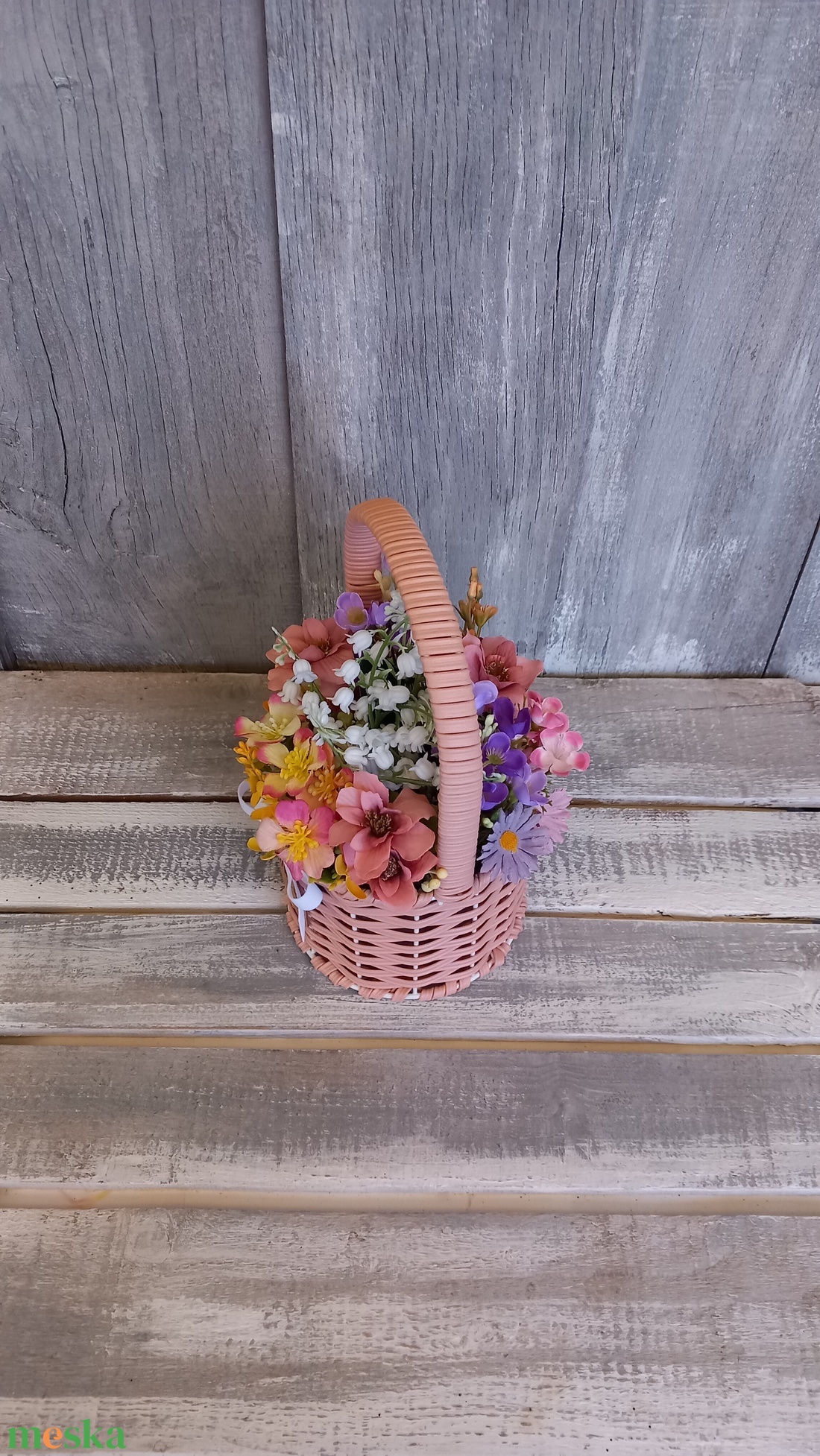 Virágmix Rózsaszín Kosárban  - Virágos Asztaldísz/Tavaszi Asztaldísz/Nőnapi Asztaldísz/Virágajándék/Virágkosár - otthon & életmód - virágdekoráció - virágdíszek - virágdísz kaspóban - Meska.hu