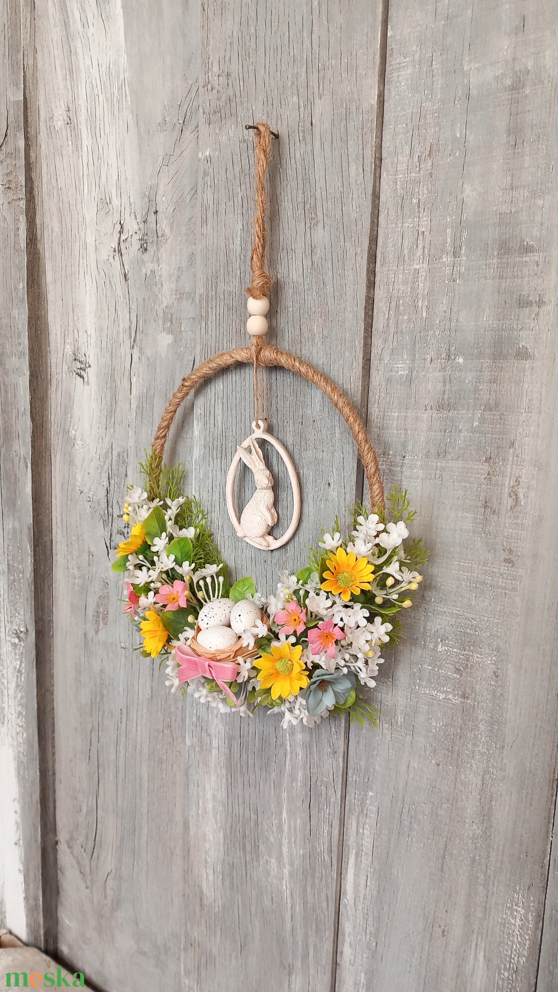 Helló Húsvét- Virágos Kopogtató/Tavaszi Kopogtató/Tavaszi Ajtódísz/Húsvéti Ajtódísz/Falidísz/Koszorú - otthon & életmód - dekoráció - ajtó- és ablak dekoráció - ajtódísz & kopogtató - Meska.hu