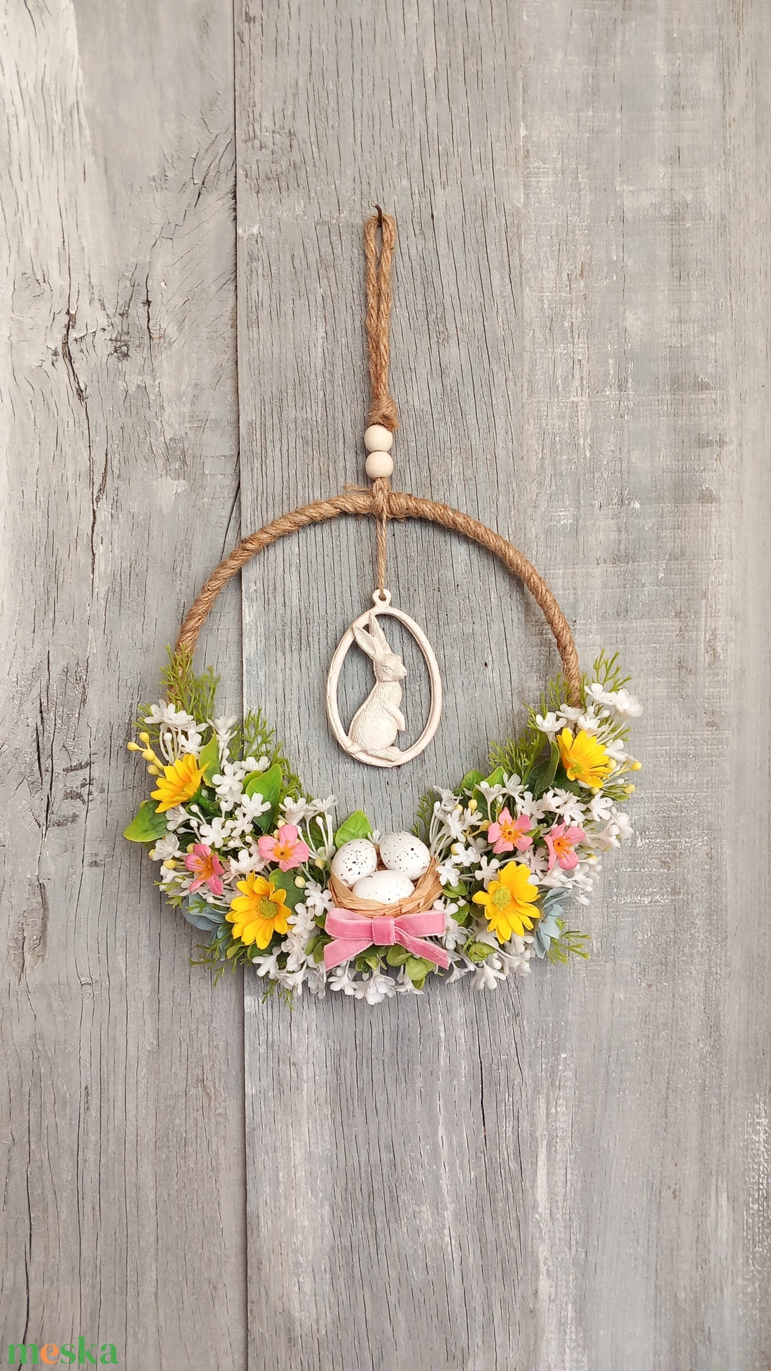 Helló Húsvét- Virágos Kopogtató/Tavaszi Kopogtató/Tavaszi Ajtódísz/Húsvéti Ajtódísz/Falidísz/Koszorú - otthon & életmód - dekoráció - ajtó- és ablak dekoráció - ajtódísz & kopogtató - Meska.hu