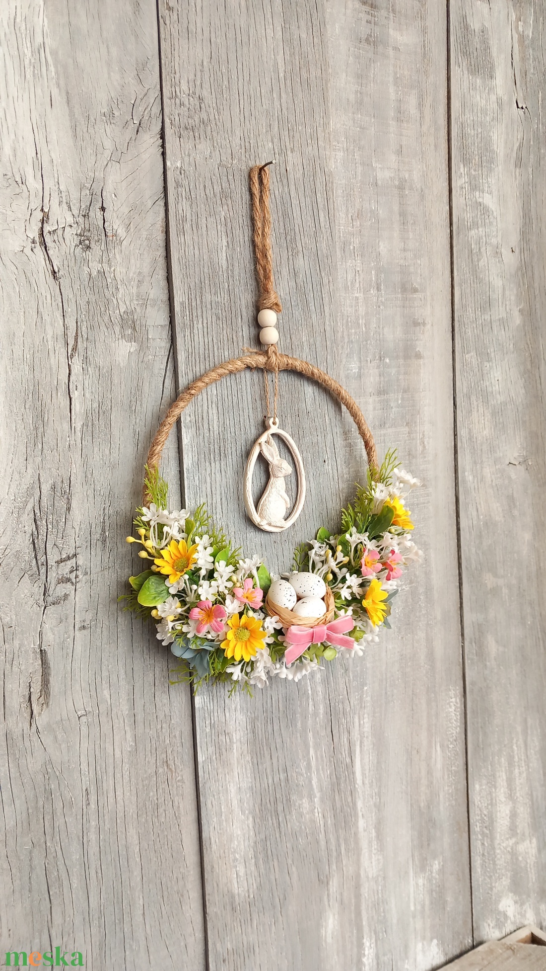 Helló Húsvét- Virágos Kopogtató/Tavaszi Kopogtató/Tavaszi Ajtódísz/Húsvéti Ajtódísz/Falidísz/Koszorú - otthon & életmód - dekoráció - ajtó- és ablak dekoráció - ajtódísz & kopogtató - Meska.hu