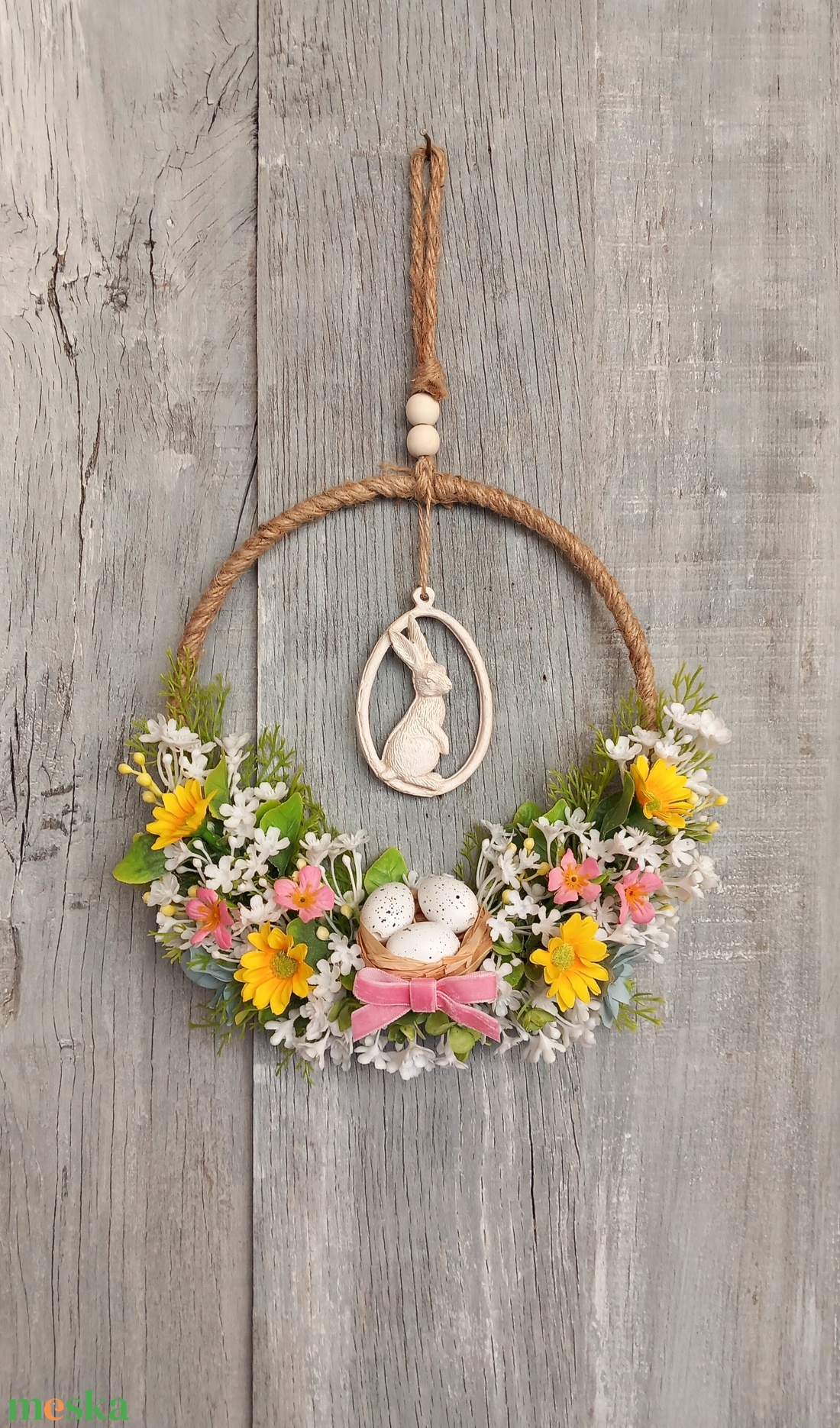 Helló Húsvét- Virágos Kopogtató/Tavaszi Kopogtató/Tavaszi Ajtódísz/Húsvéti Ajtódísz/Falidísz/Koszorú - otthon & életmód - dekoráció - ajtó- és ablak dekoráció - ajtódísz & kopogtató - Meska.hu