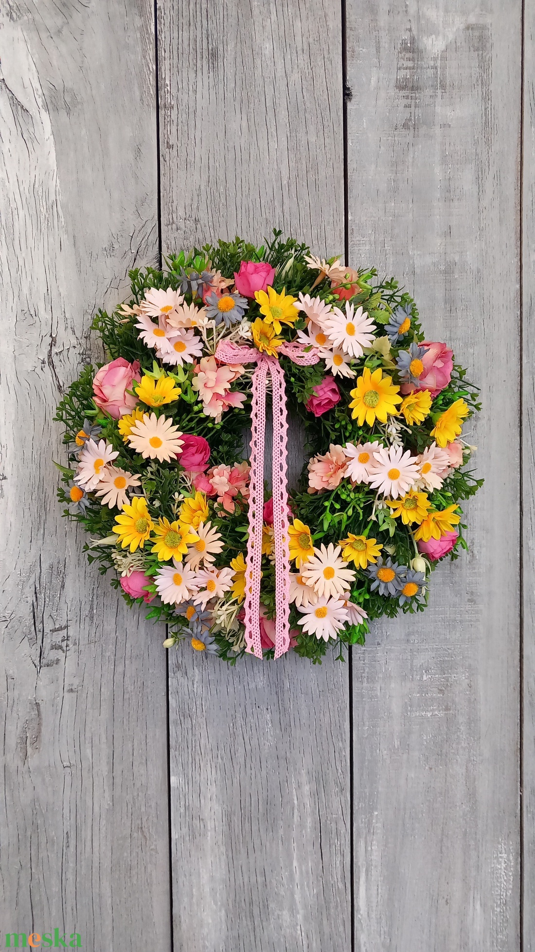 Színes Virágmező- Tavaszi Kopogtató/Virágos Kopogtató/Tavaszi Ajtódísz/Nyári Ajtódísz/Falidísz/Koszorú - otthon & életmód - dekoráció - ajtó- és ablak dekoráció - ajtódísz & kopogtató - Meska.hu