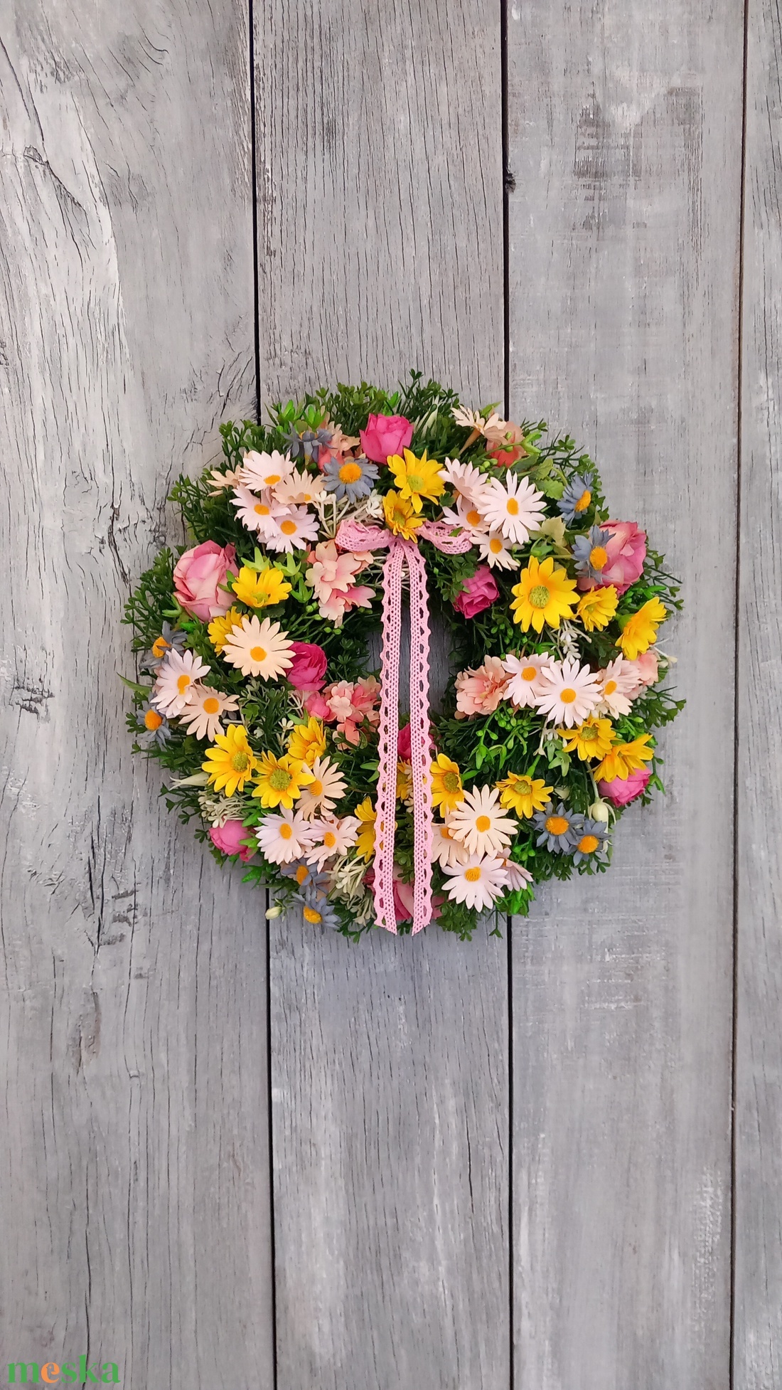 Színes Virágmező- Tavaszi Kopogtató/Virágos Kopogtató/Tavaszi Ajtódísz/Nyári Ajtódísz/Falidísz/Koszorú - otthon & életmód - dekoráció - ajtó- és ablak dekoráció - ajtódísz & kopogtató - Meska.hu