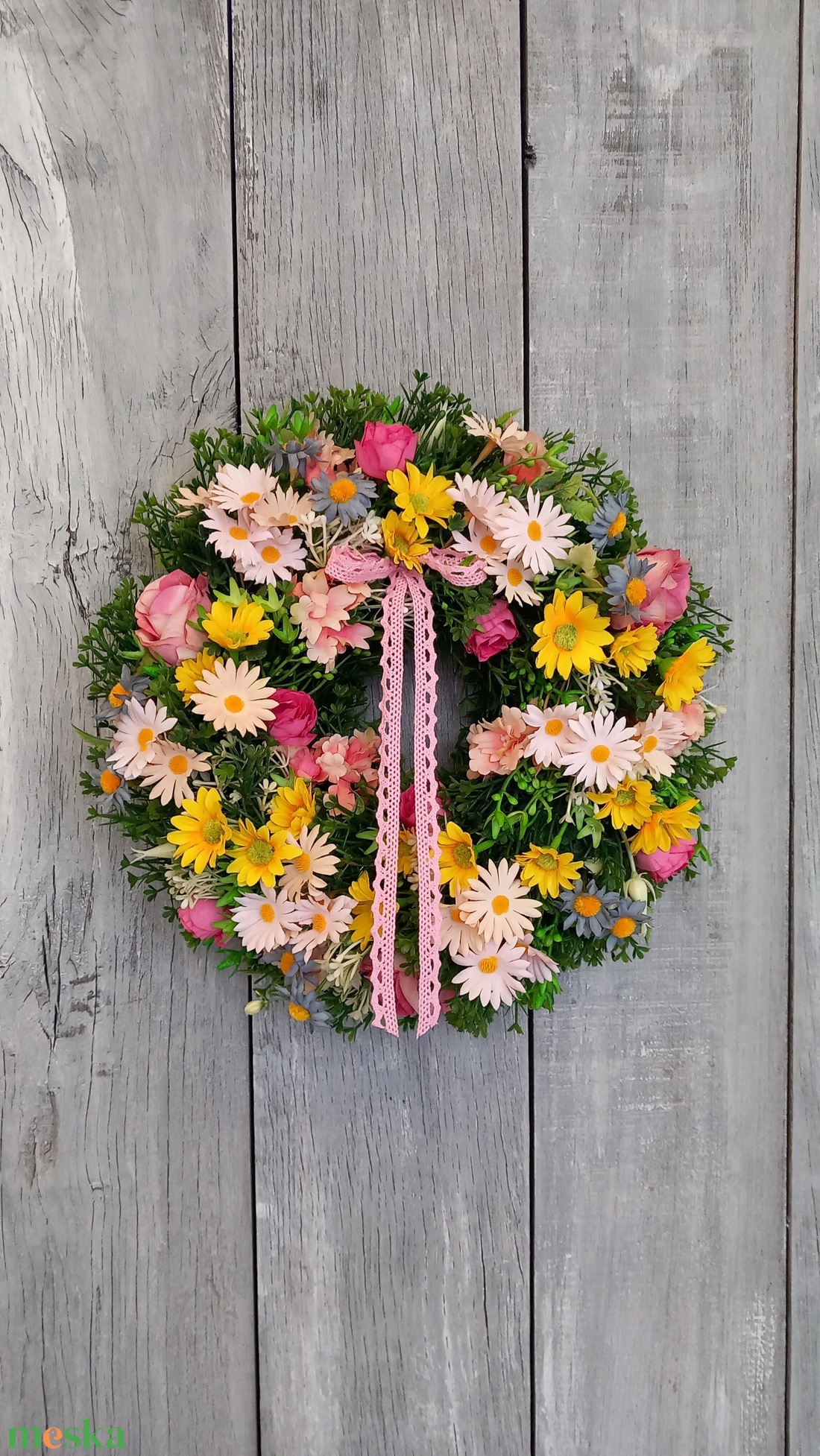 Színes Virágmező- Tavaszi Kopogtató/Virágos Kopogtató/Tavaszi Ajtódísz/Nyári Ajtódísz/Falidísz/Koszorú - otthon & életmód - dekoráció - ajtó- és ablak dekoráció - ajtódísz & kopogtató - Meska.hu