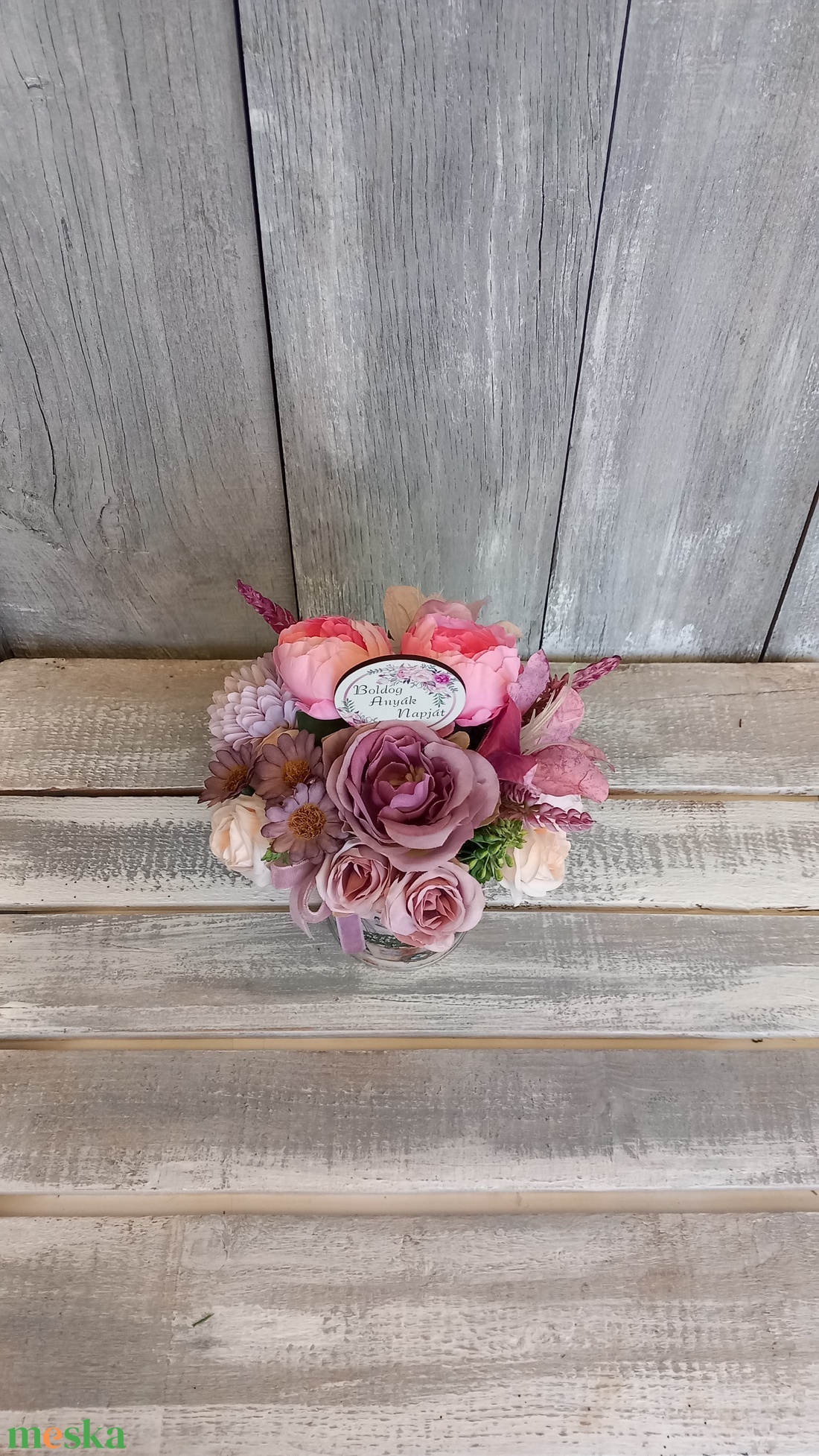 Virágok Lilában- Anyák-napi Asztaldísz/Tavaszi Asztaldísz/Virágos Asztaldísz/Köszöntő Asztaldísz - otthon & életmód - virágdekoráció - virágdíszek - virágdísz kaspóban - Meska.hu