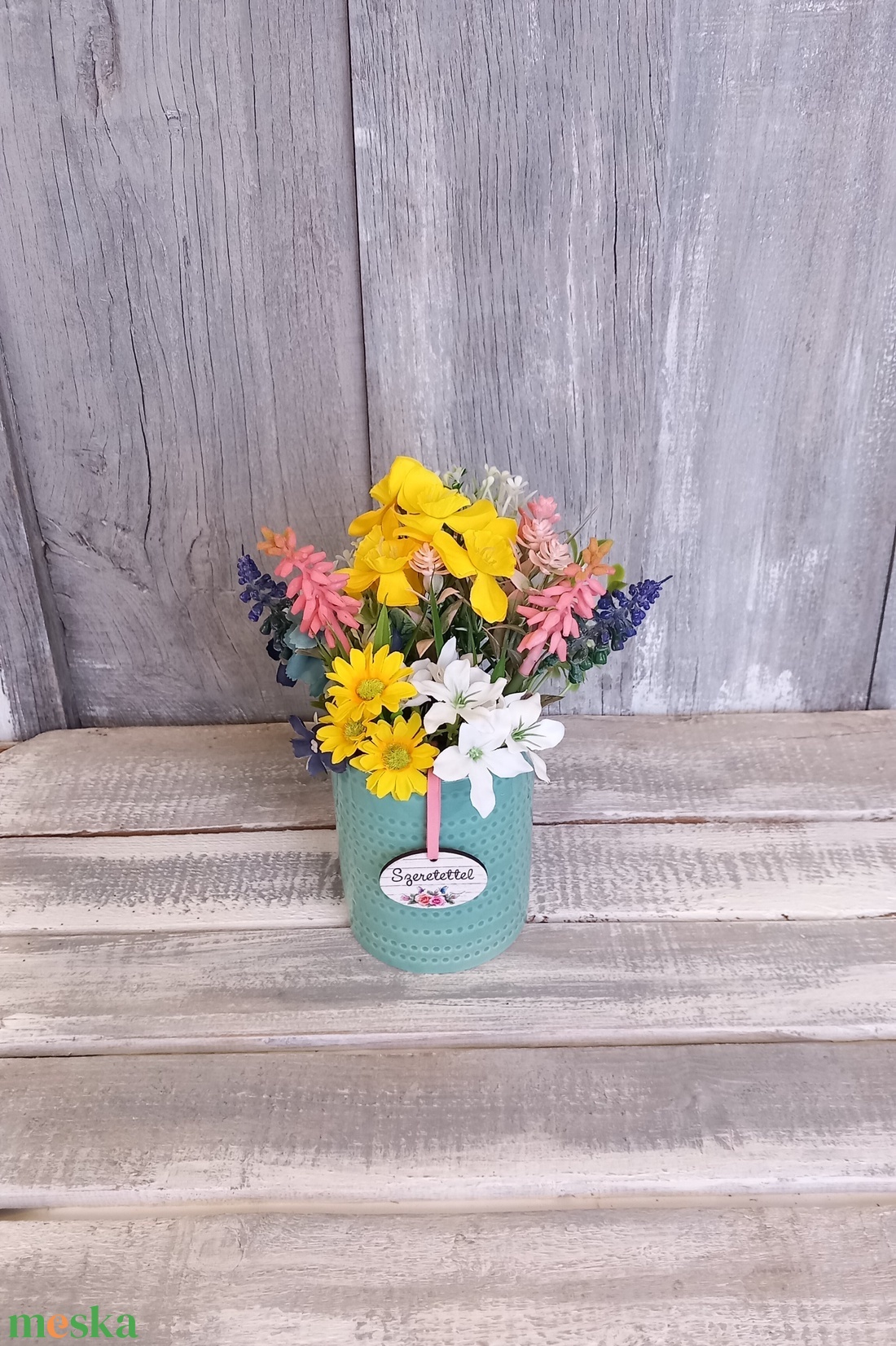  Színes Tavasz  - Tavaszi Asztaldísz/Virágos Asztaldísz/Anyák-napi Asztaldísz - otthon & életmód - virágdekoráció - virágdíszek - virágdísz kaspóban - Meska.hu