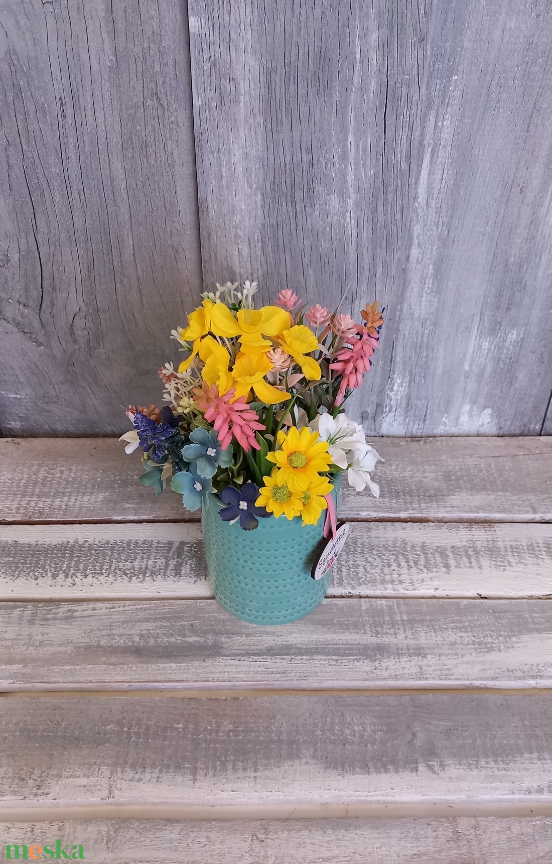  Színes Tavasz  - Tavaszi Asztaldísz/Virágos Asztaldísz/Anyák-napi Asztaldísz - otthon & életmód - virágdekoráció - virágdíszek - virágdísz kaspóban - Meska.hu