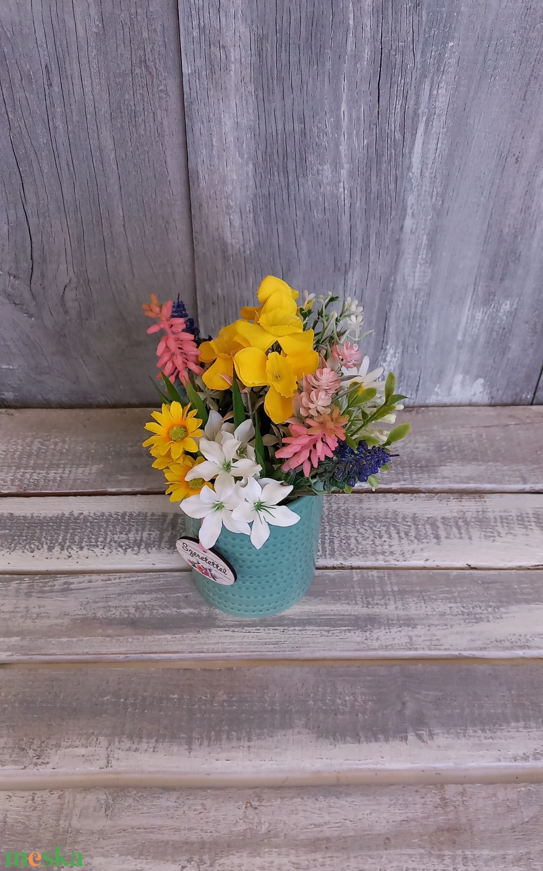  Színes Tavasz  - Tavaszi Asztaldísz/Virágos Asztaldísz/Anyák-napi Asztaldísz - otthon & életmód - virágdekoráció - virágdíszek - virágdísz kaspóban - Meska.hu