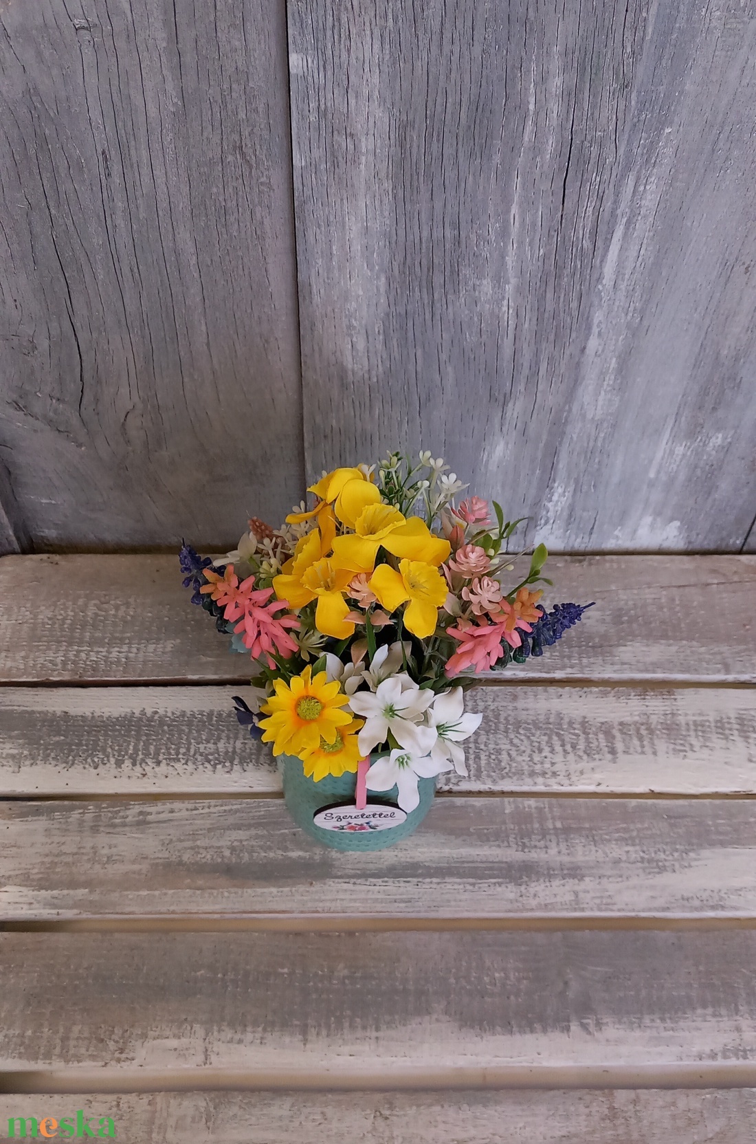  Színes Tavasz  - Tavaszi Asztaldísz/Virágos Asztaldísz/Anyák-napi Asztaldísz - otthon & életmód - virágdekoráció - virágdíszek - virágdísz kaspóban - Meska.hu