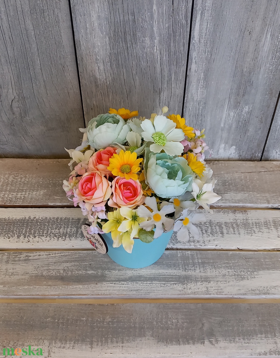  Szeretettel  - Tavaszi Asztaldísz/Virágos Asztaldísz/Köszöntő Virágdísz/Asztaldísz/Virágdísz - otthon & életmód - virágdekoráció - virágdíszek - virágdísz kaspóban - Meska.hu