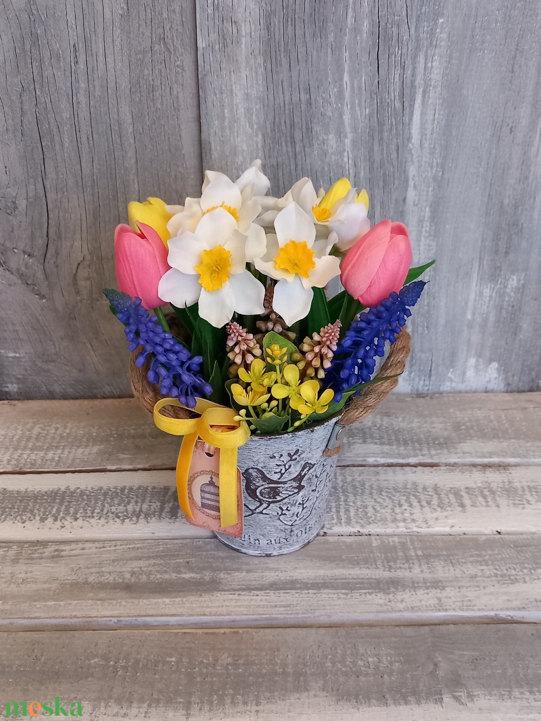  Vintage Tavasz - Tavaszi Asztaldísz/Virágos Asztaldísz/Köszöntő Virágdísz - otthon & életmód - virágdekoráció - virágdíszek - virágdísz kaspóban - Meska.hu