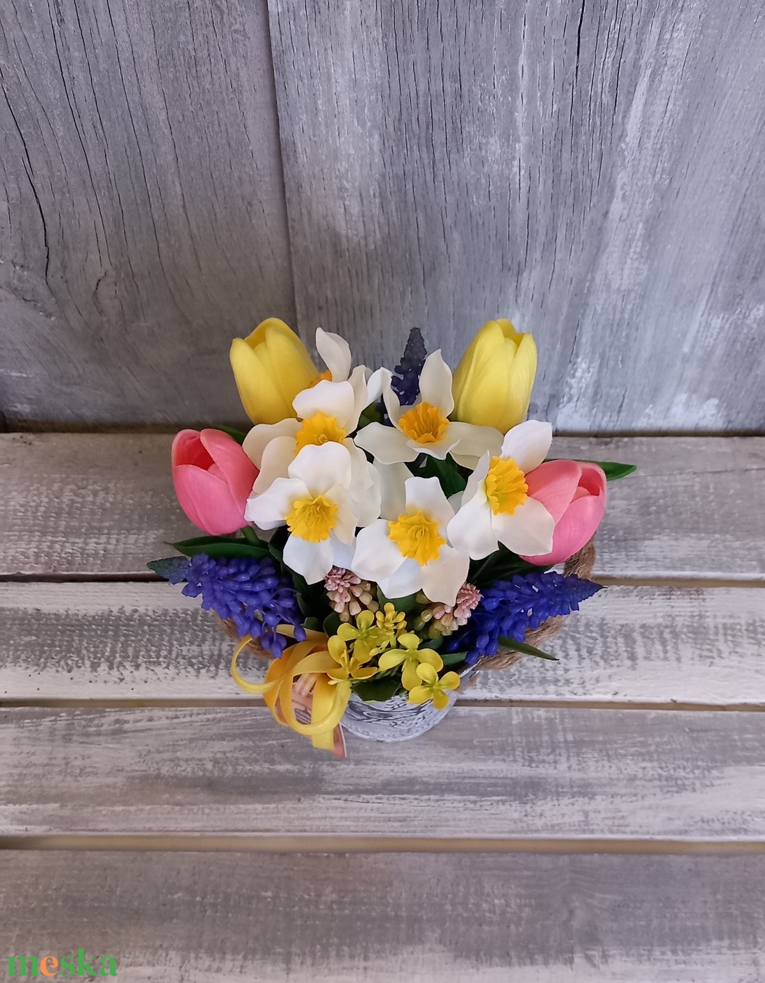  Vintage Tavasz - Tavaszi Asztaldísz/Virágos Asztaldísz/Köszöntő Virágdísz - otthon & életmód - virágdekoráció - virágdíszek - virágdísz kaspóban - Meska.hu