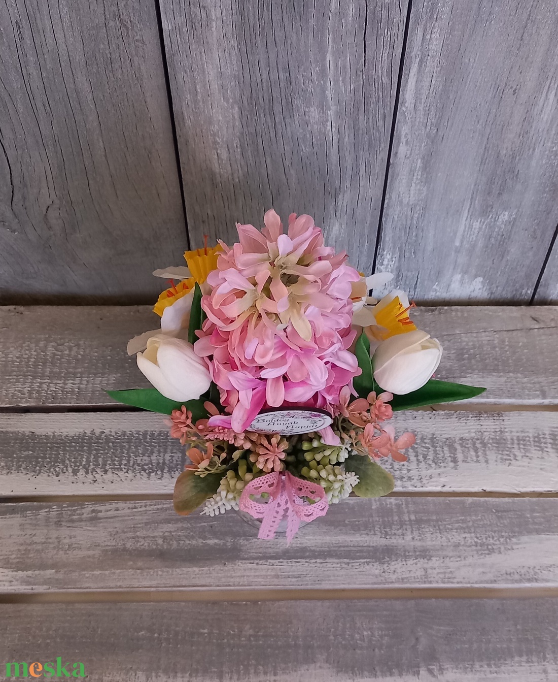 Boldog Virágok - Anyák-napi Asztaldísz/Tavaszi Asztaldísz/Virágos Asztaldísz/Köszöntő Asztaldísz - otthon & életmód - virágdekoráció - virágdíszek - virágdísz kaspóban - Meska.hu