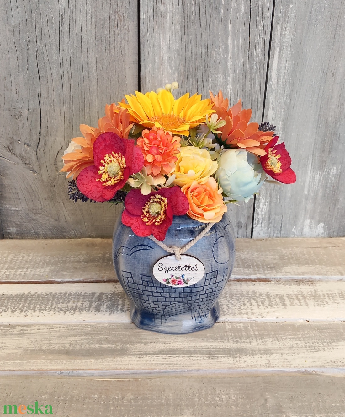 Színpompa - Nyári Asztaldísz/Virágos Asztaldísz/Köszöntő Virágdísz/Virágdekoráció - otthon & életmód - virágdekoráció - virágdíszek - virágdísz kaspóban - Meska.hu