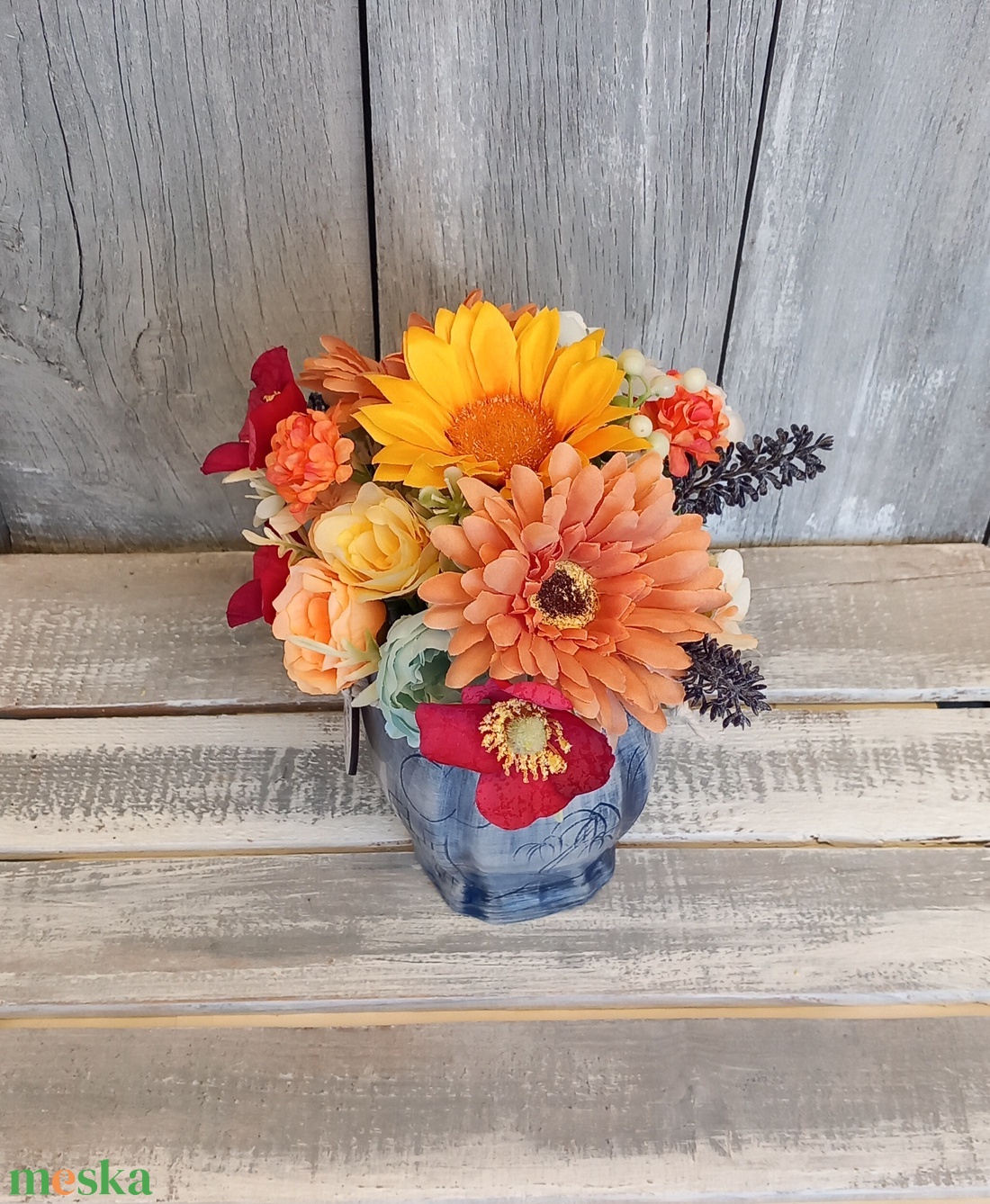 Színpompa - Nyári Asztaldísz/Virágos Asztaldísz/Köszöntő Virágdísz/Virágdekoráció - otthon & életmód - virágdekoráció - virágdíszek - virágdísz kaspóban - Meska.hu