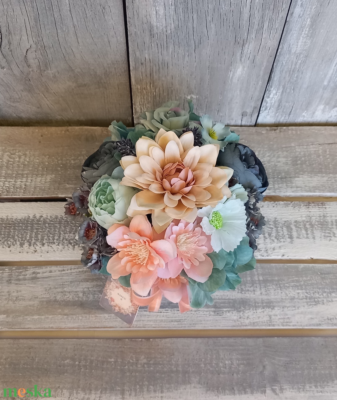 Vintage Kékség - Anyák-napi Asztaldísz/Tavaszi Asztaldísz/Virágos Asztaldísz/Köszöntő Asztaldísz - otthon & életmód - virágdekoráció - virágdíszek - virágdísz kaspóban - Meska.hu