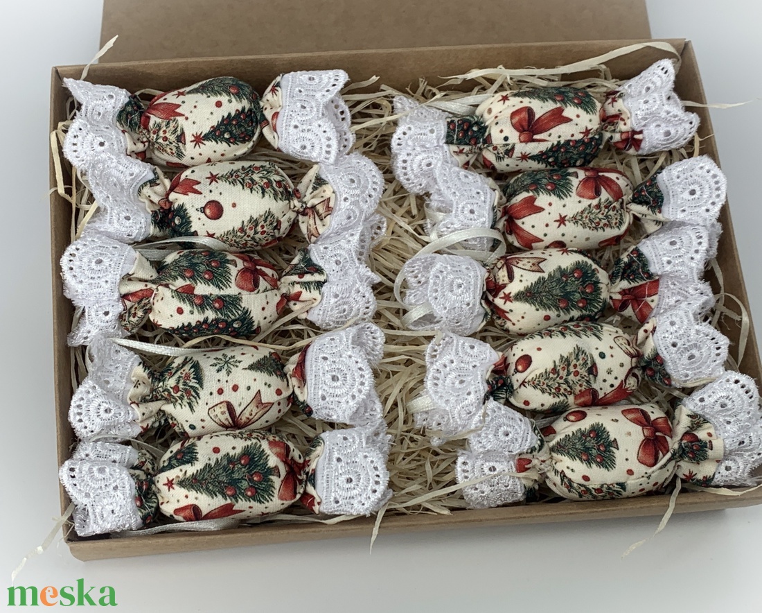 Textil szaloncukor 10 db - karácsony - karácsonyi lakásdekoráció - karácsonyfadíszek - Meska.hu