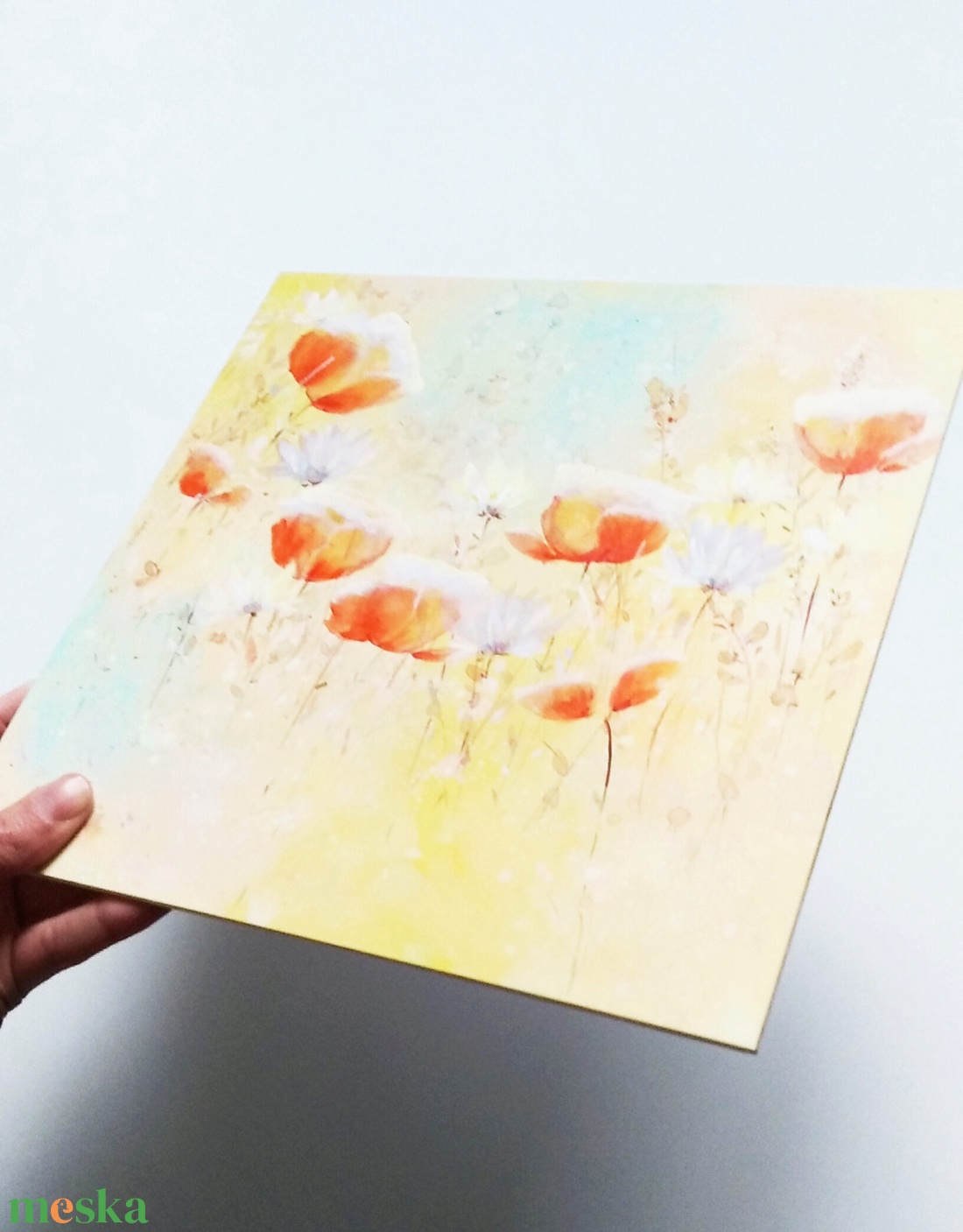 Pipacsos selyem festmény 25x25 cm - művészet - festmény - festmény vegyes technika - Meska.hu