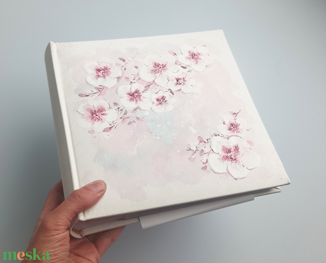 Cseresznyevirágos fotóalbum egyedi szöveggel, 10x15 cm-es fotóknak - esküvő - emlék & ajándék - album & fotóalbum - Meska.hu