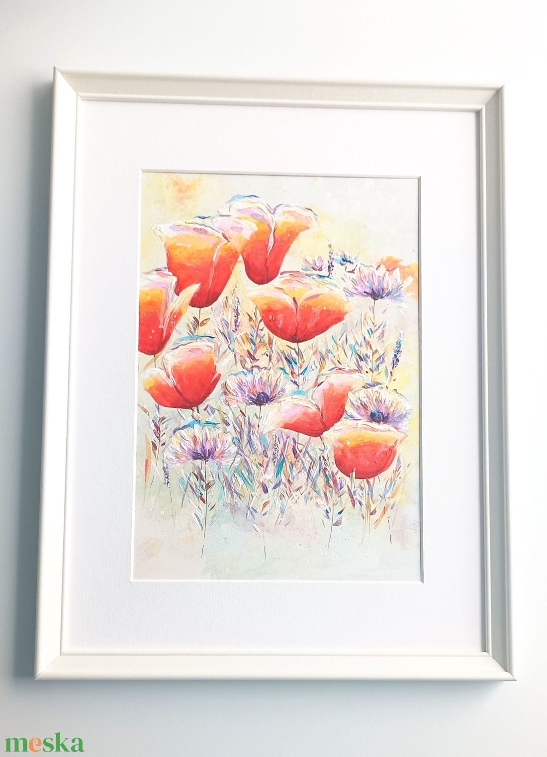 Pipacsos festmény keretben: 32 x 42 cm - művészet - festmény - festmény vegyes technika - Meska.hu