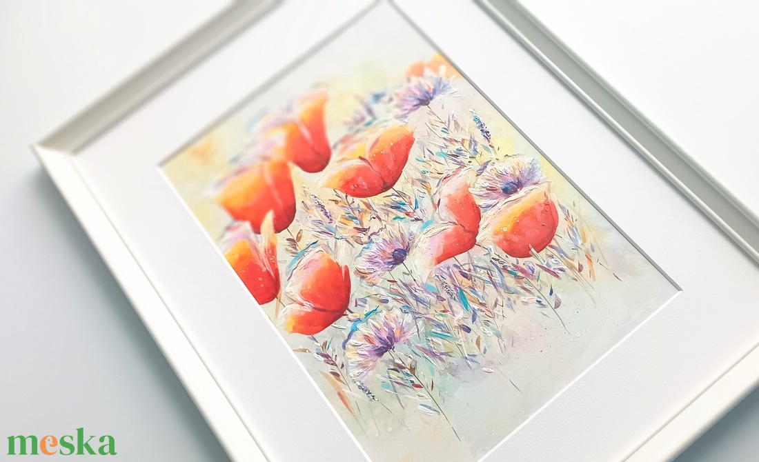 Pipacsos festmény keretben: 32 x 42 cm - művészet - festmény - festmény vegyes technika - Meska.hu